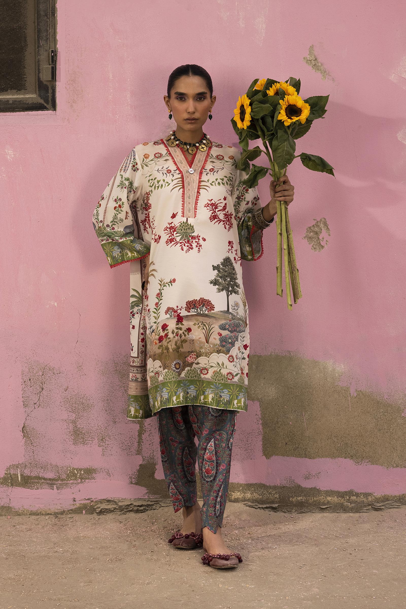 Sana Safinaz Stitched Printed Viscose Shirt + Culotte - SS26BSP119P2T