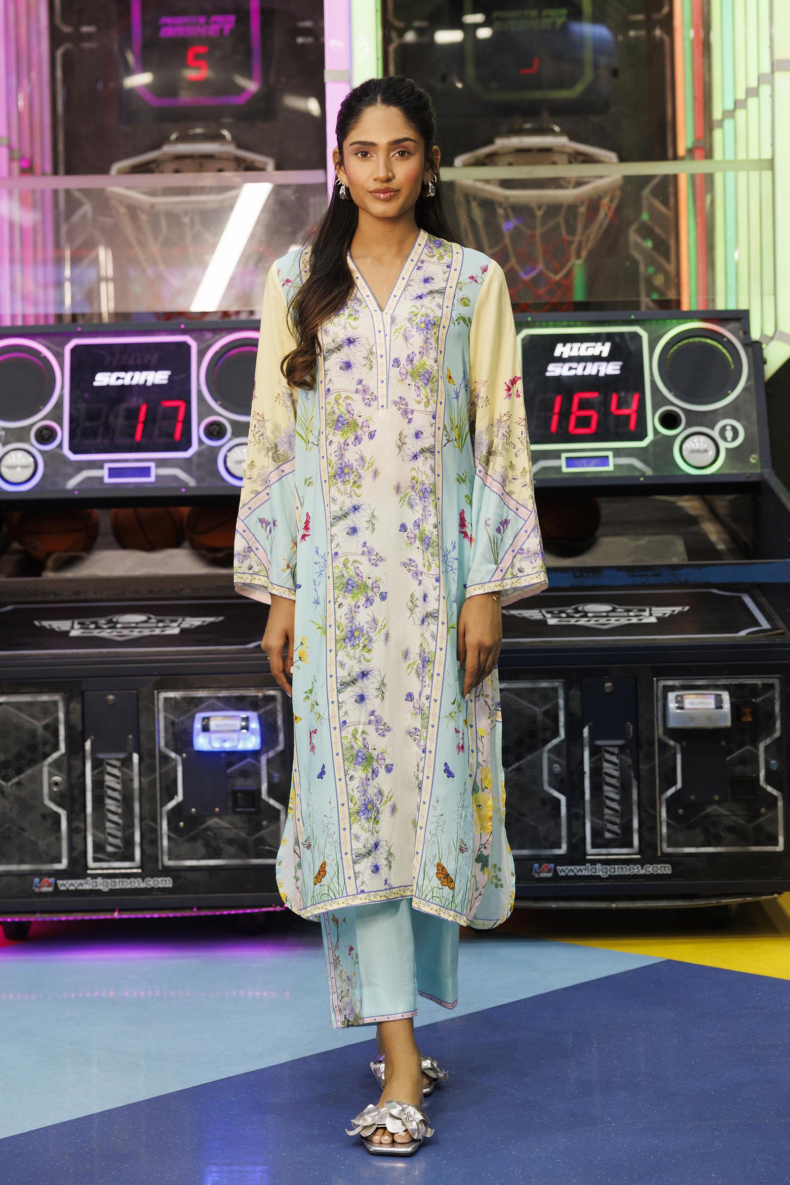 Sana Safinaz Stitched Printed Linen Shirt + Culotte - SS26BSP143P2T