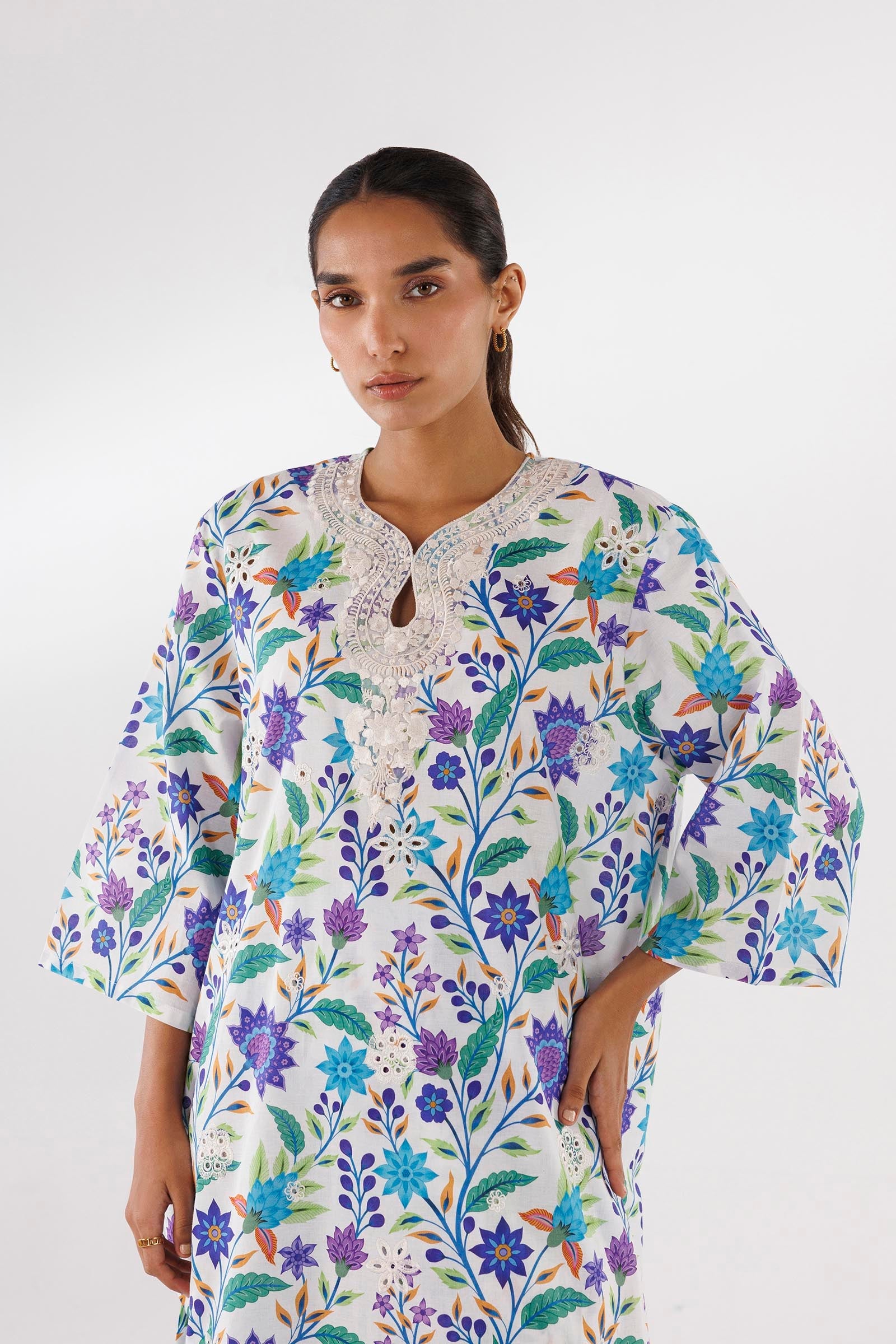 Sana Safinaz Stitched Printed Lawn Shirt + Culotte - SS26ESE318P2T