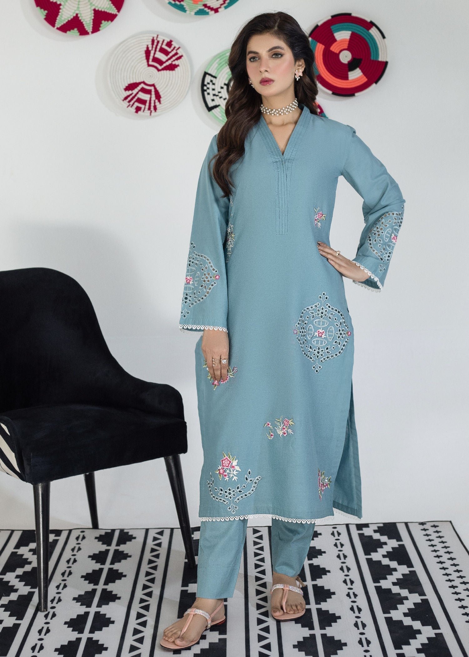 Lawn Kurta Set in Light blue