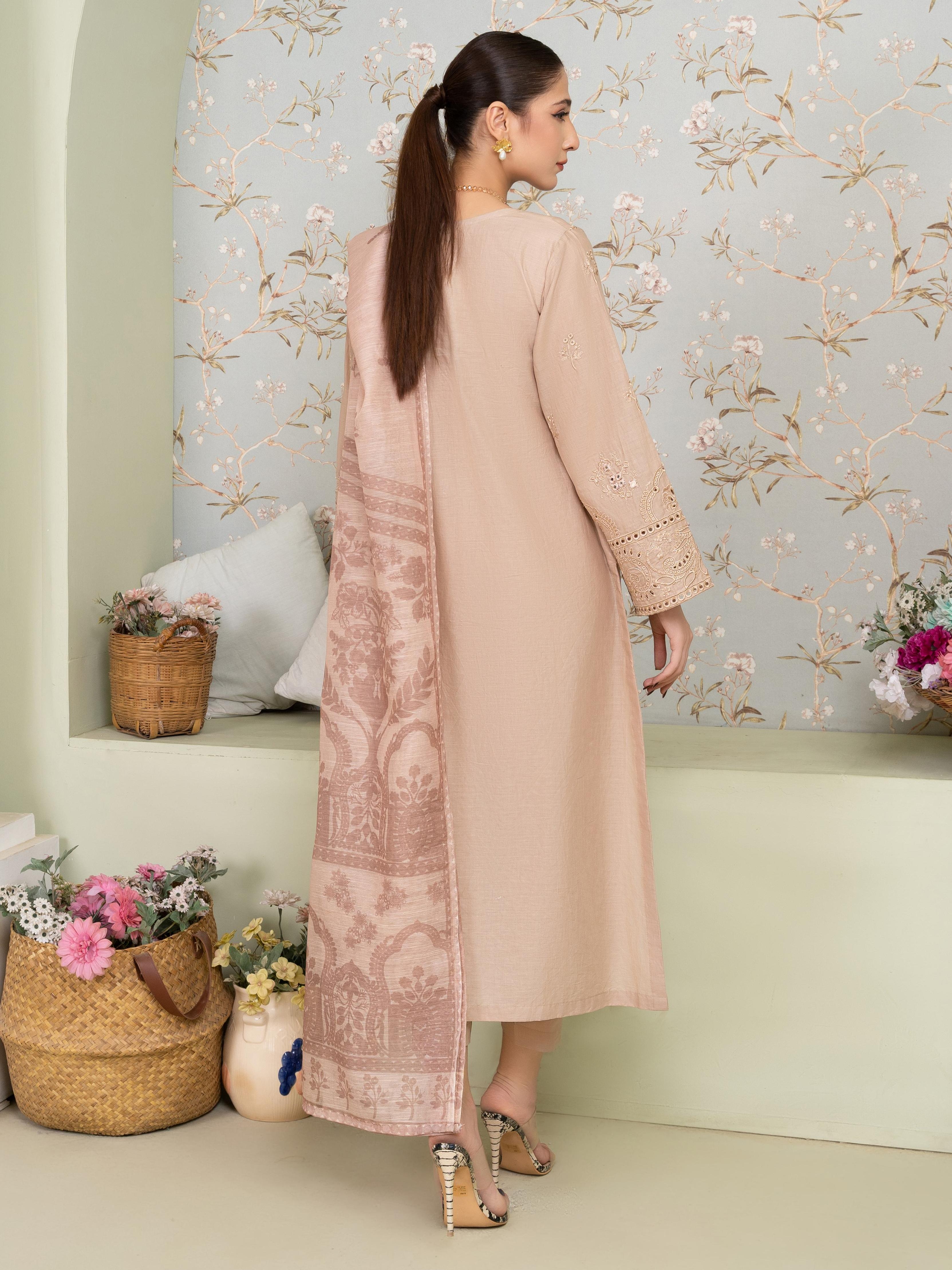 Lawn cotton Kurta Set in Beige