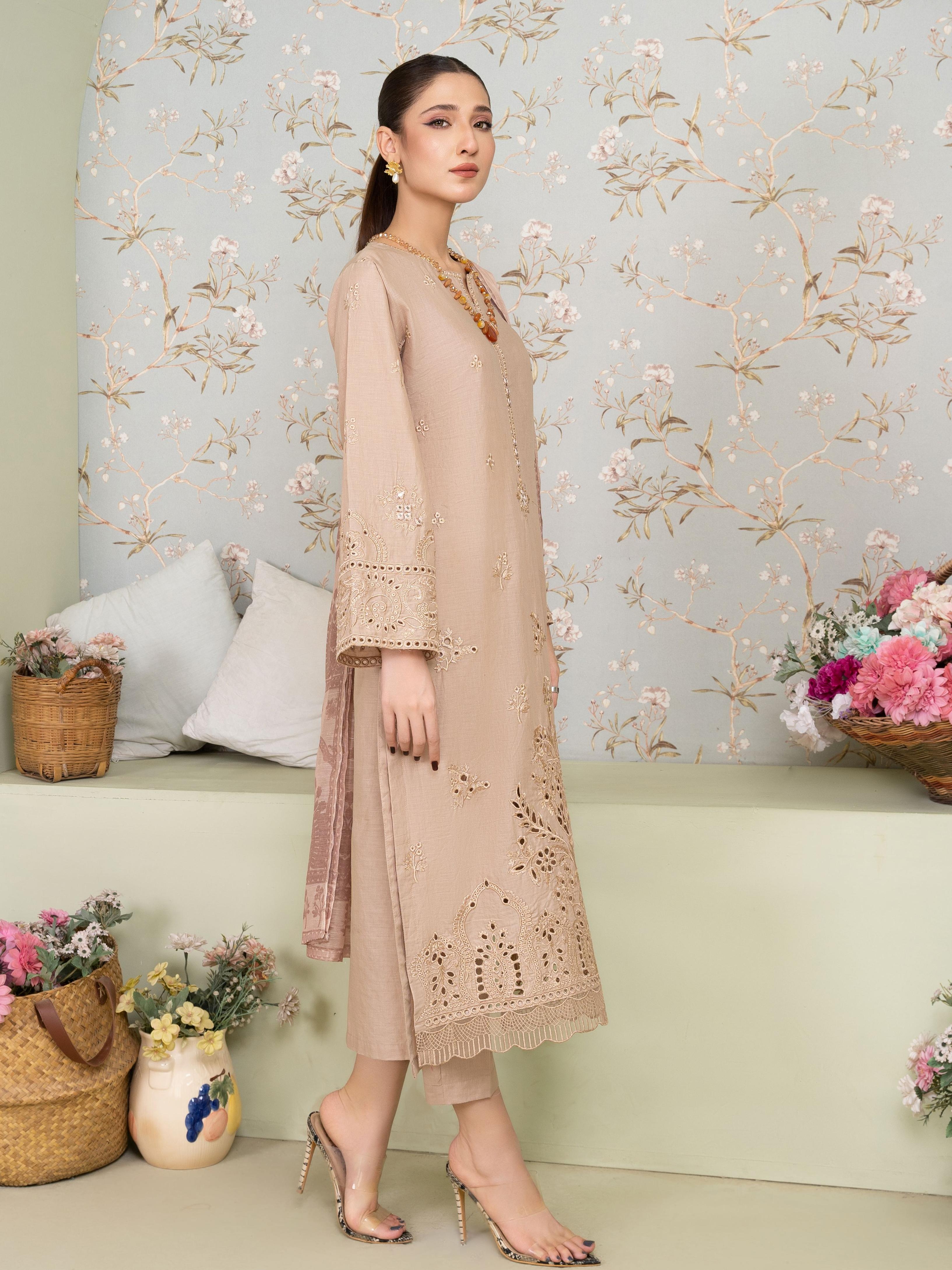 Lawn cotton Kurta Set in Beige