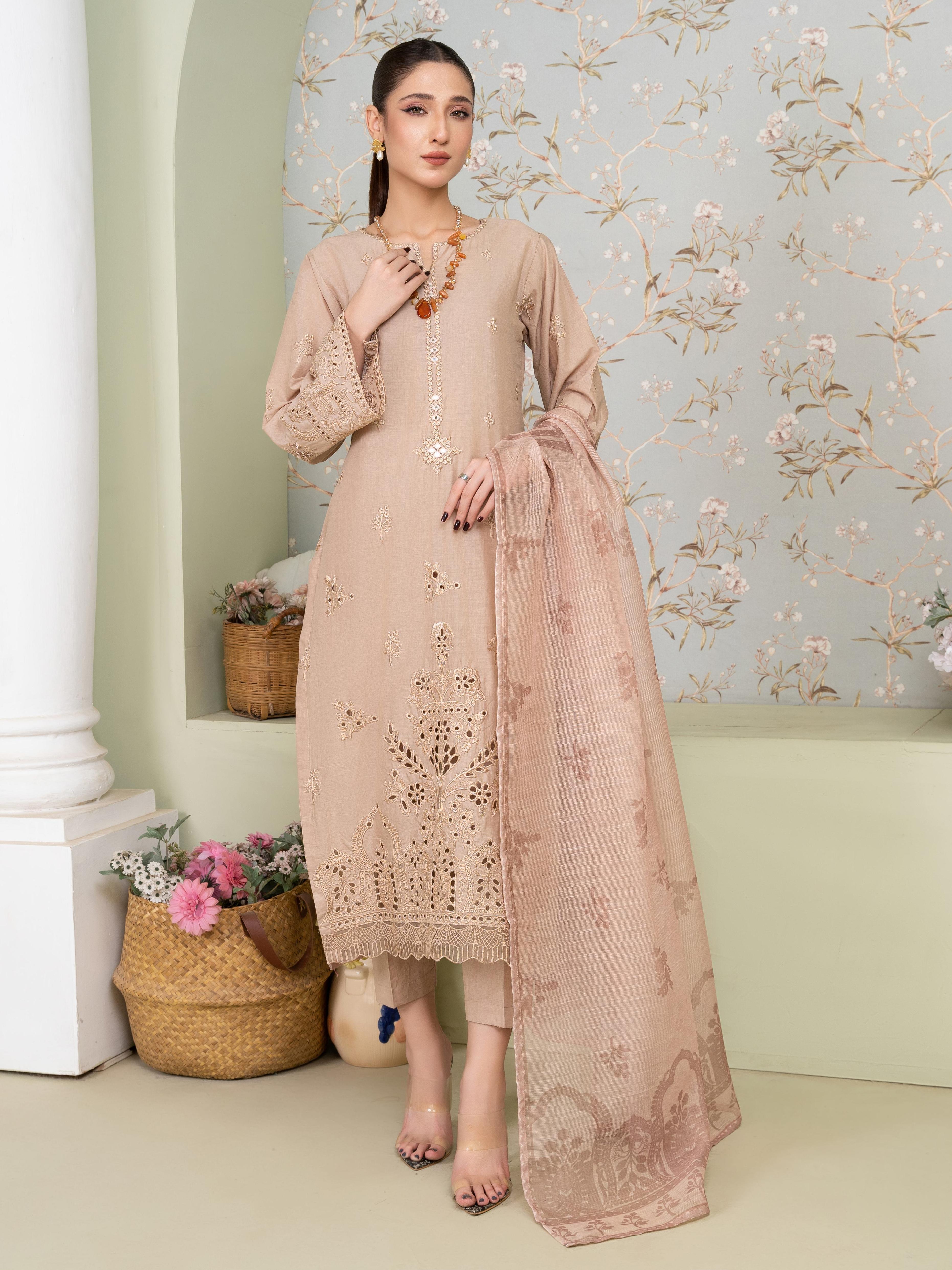 Lawn cotton Kurta Set in Beige