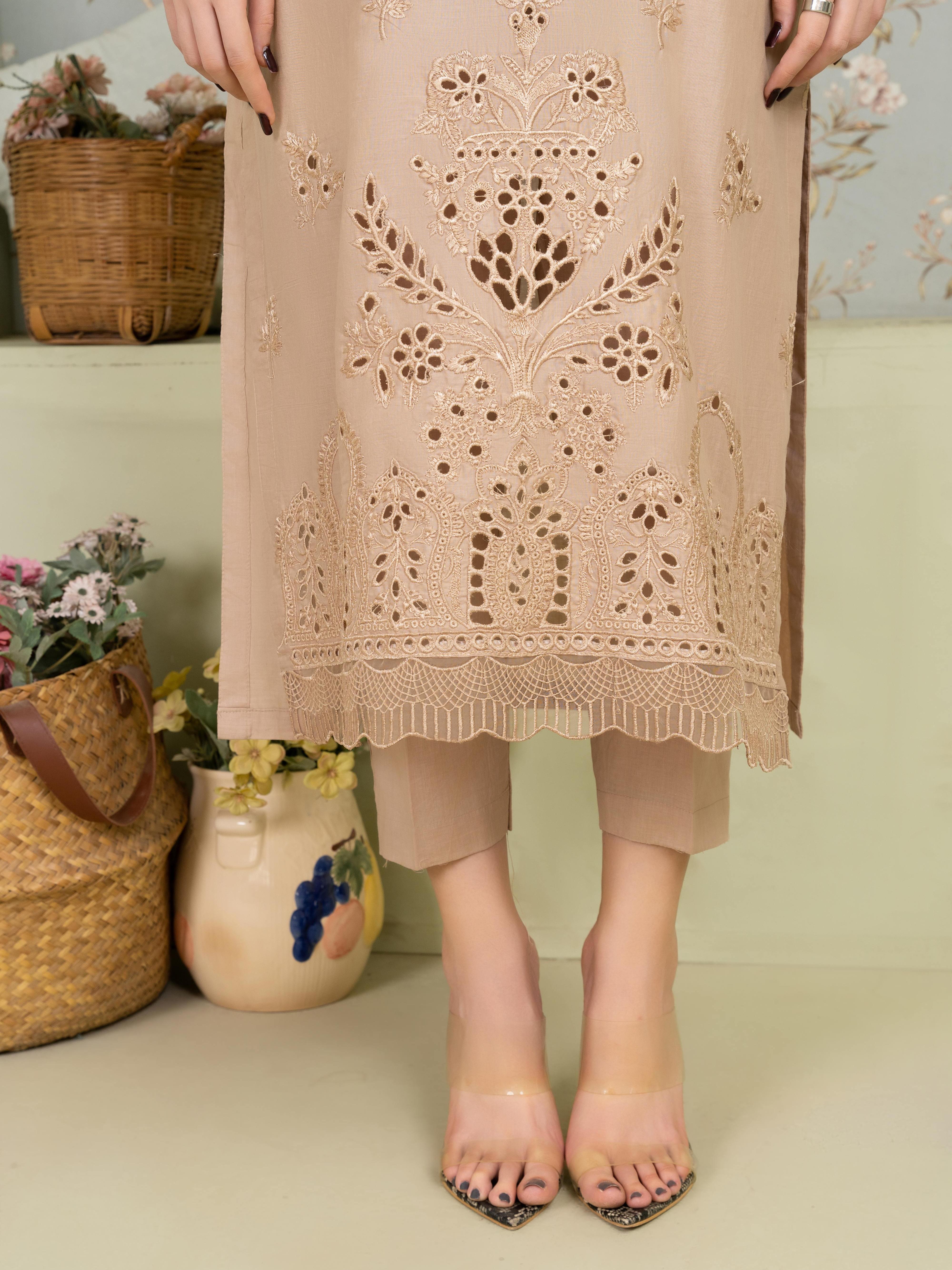 Lawn cotton Kurta Set in Beige