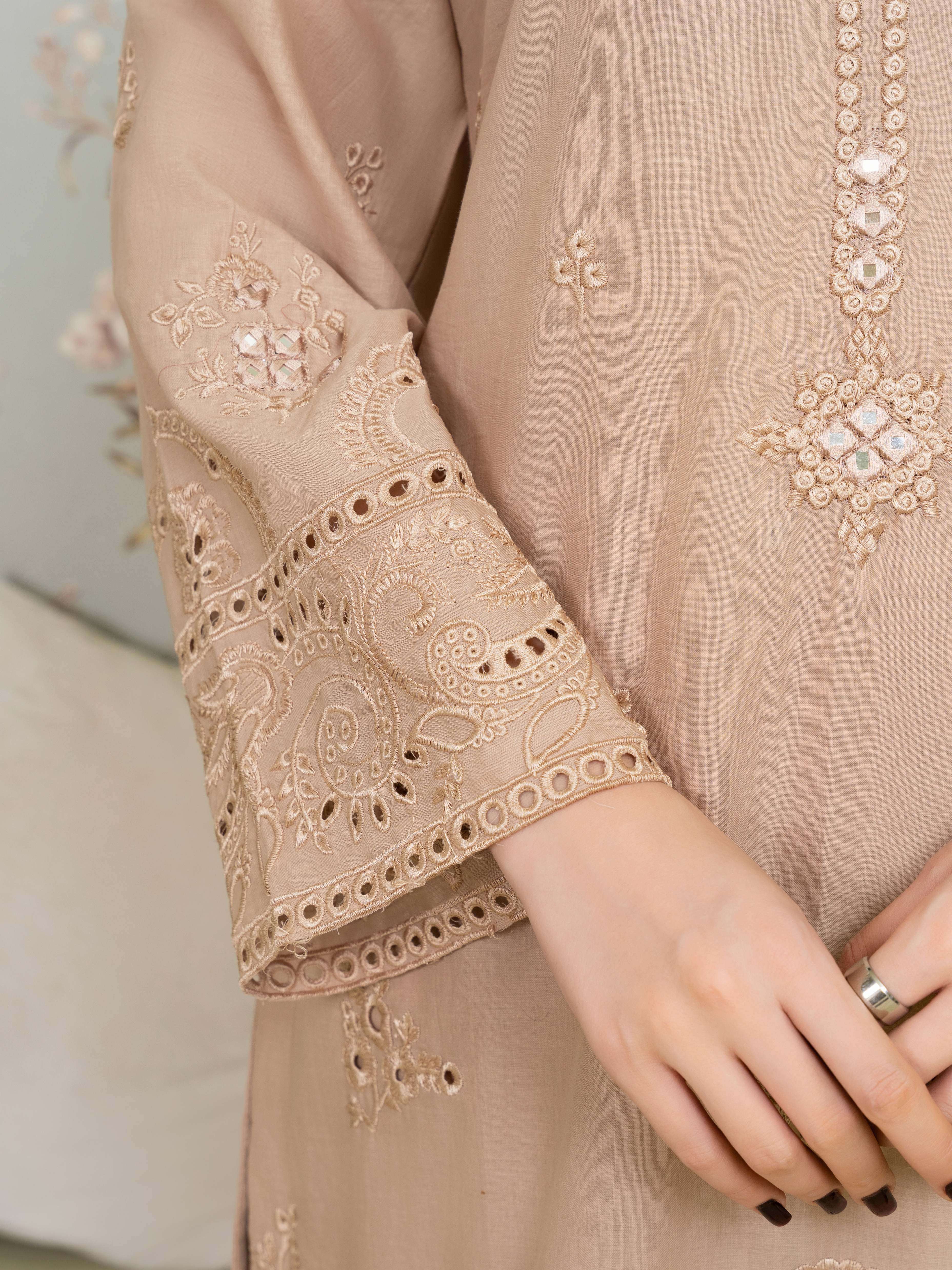 Lawn cotton Kurta Set in Beige