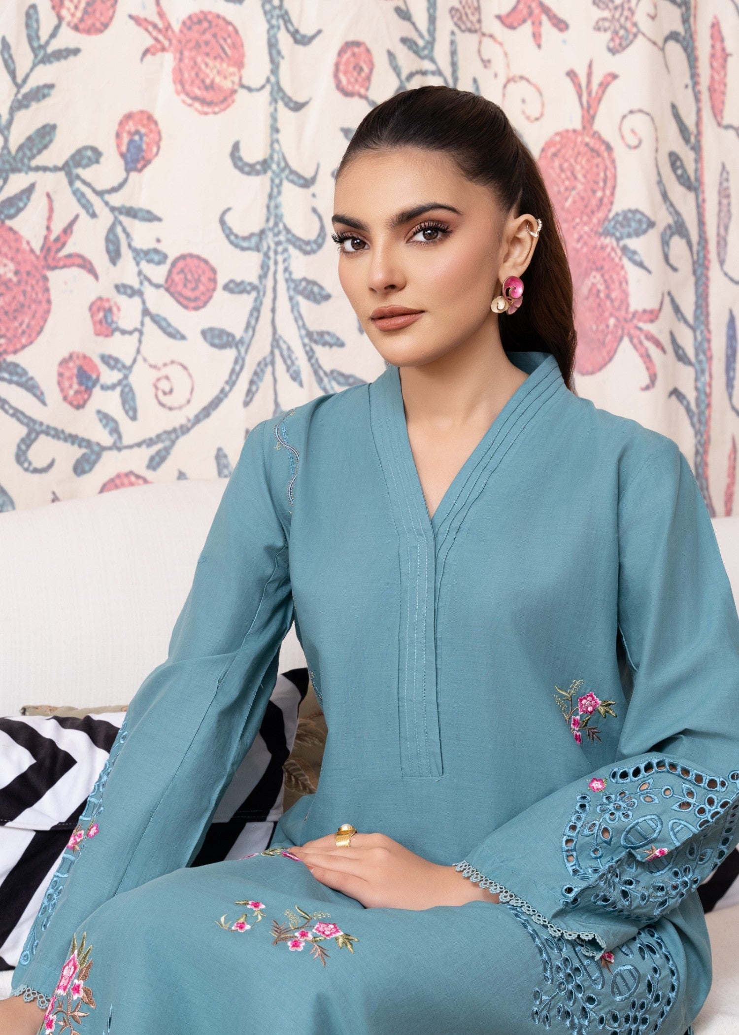 Lawn Kurta Set in Light blue