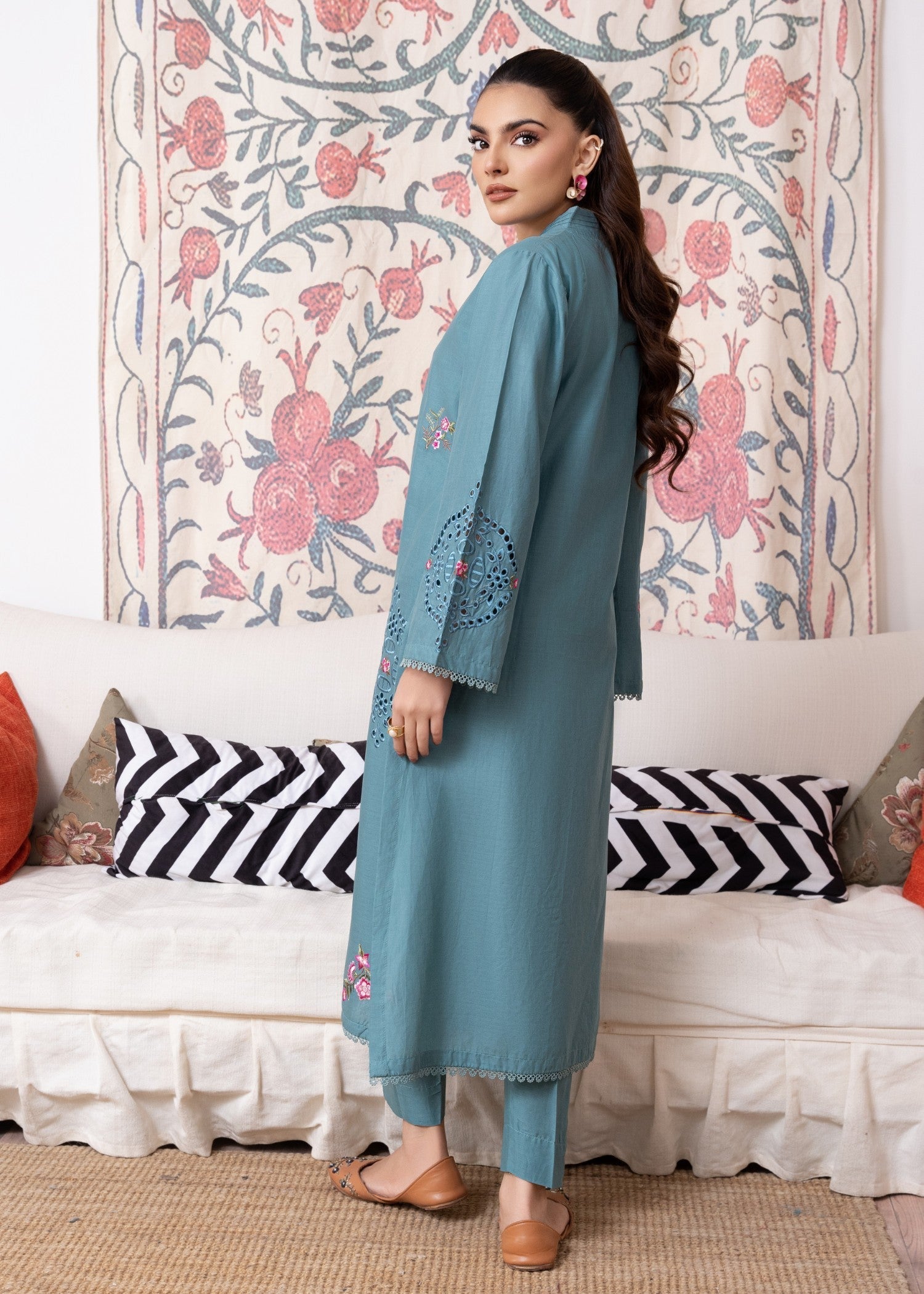 Lawn Kurta Set in Light blue