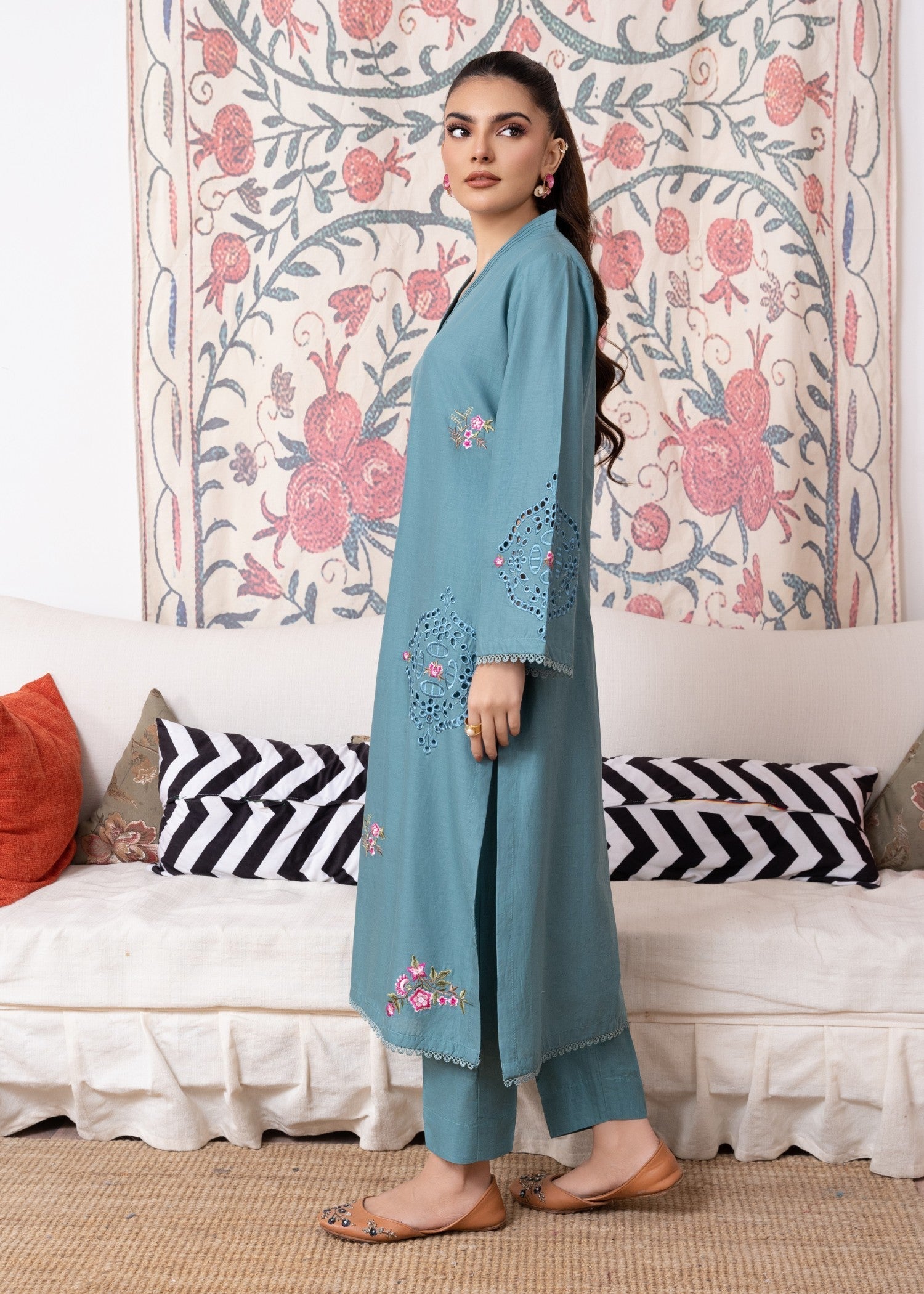 Lawn Kurta Set in Light blue