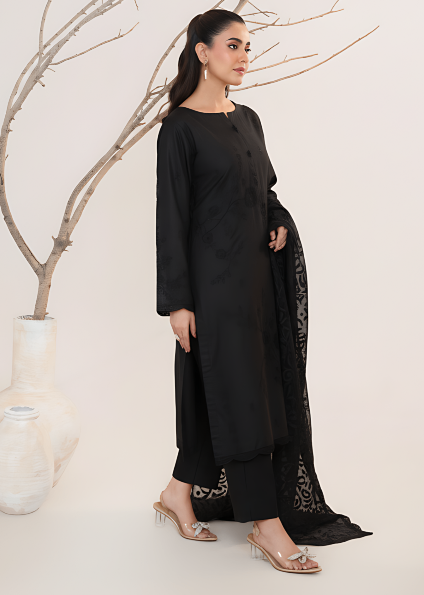 Lawn Kurta Set in Black