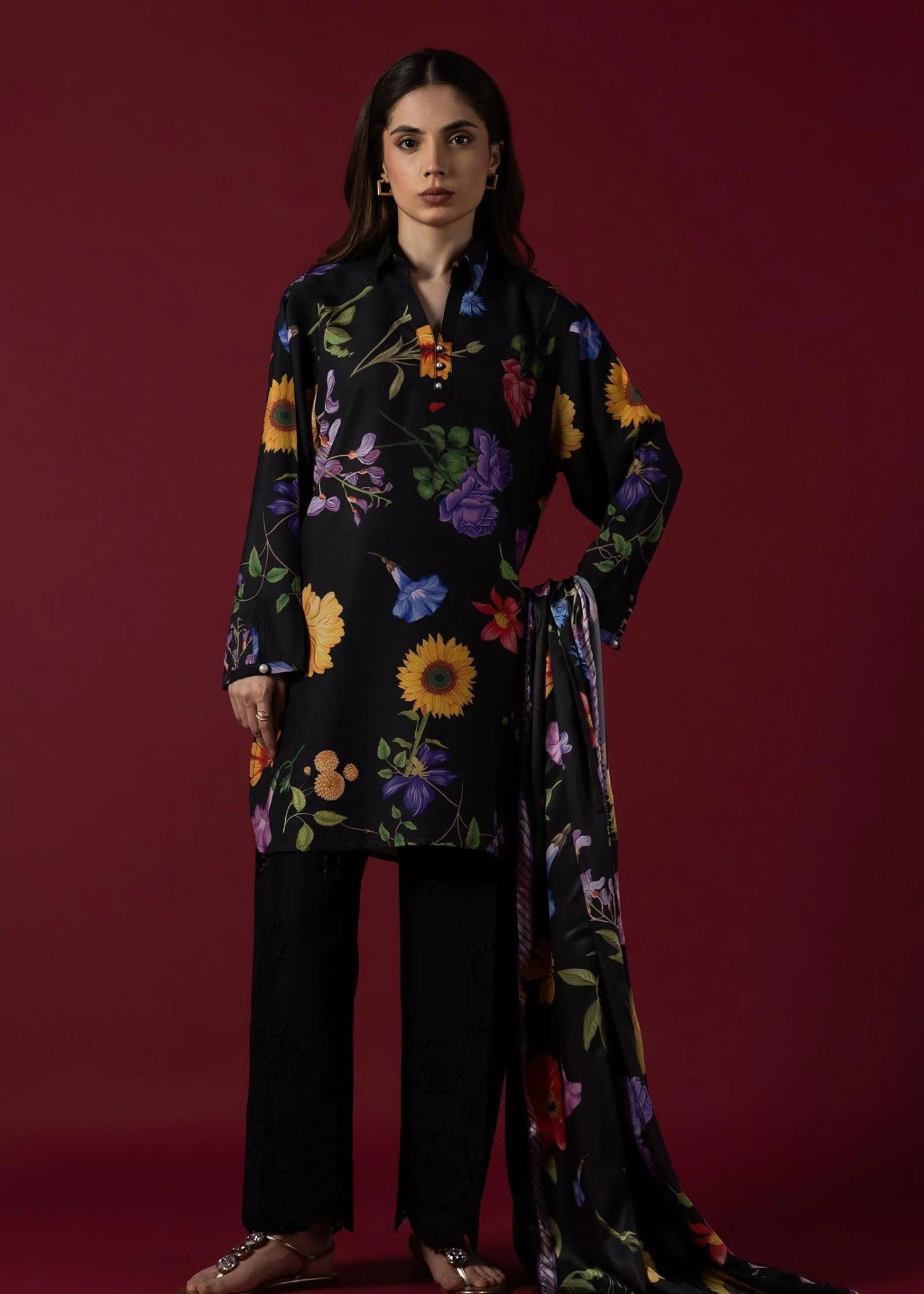 Sana Safinaz Stitched Floral Printed Shirt- SS25BSP526