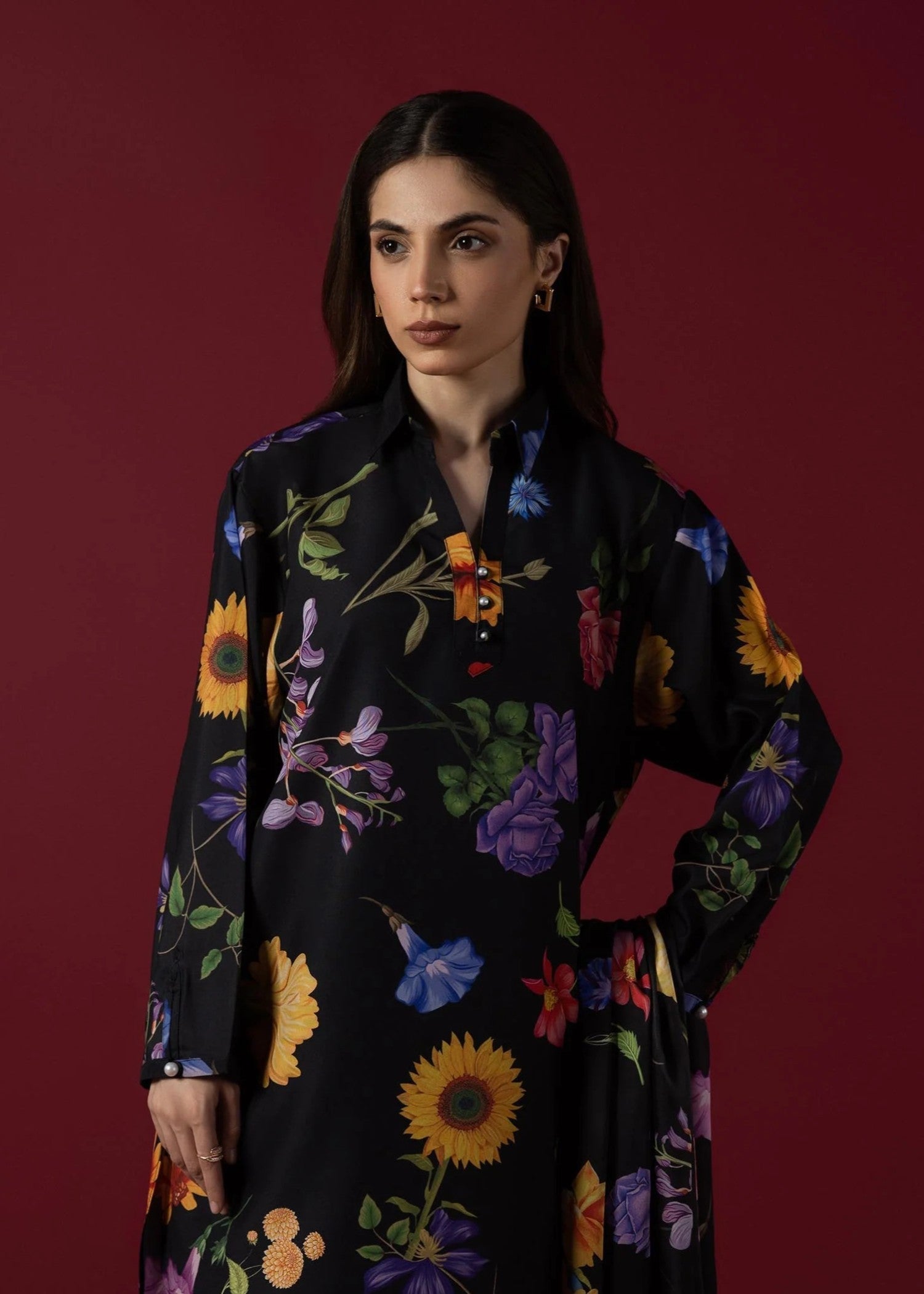 Sana Safinaz Stitched Floral Printed Shirt- SS25BSP526