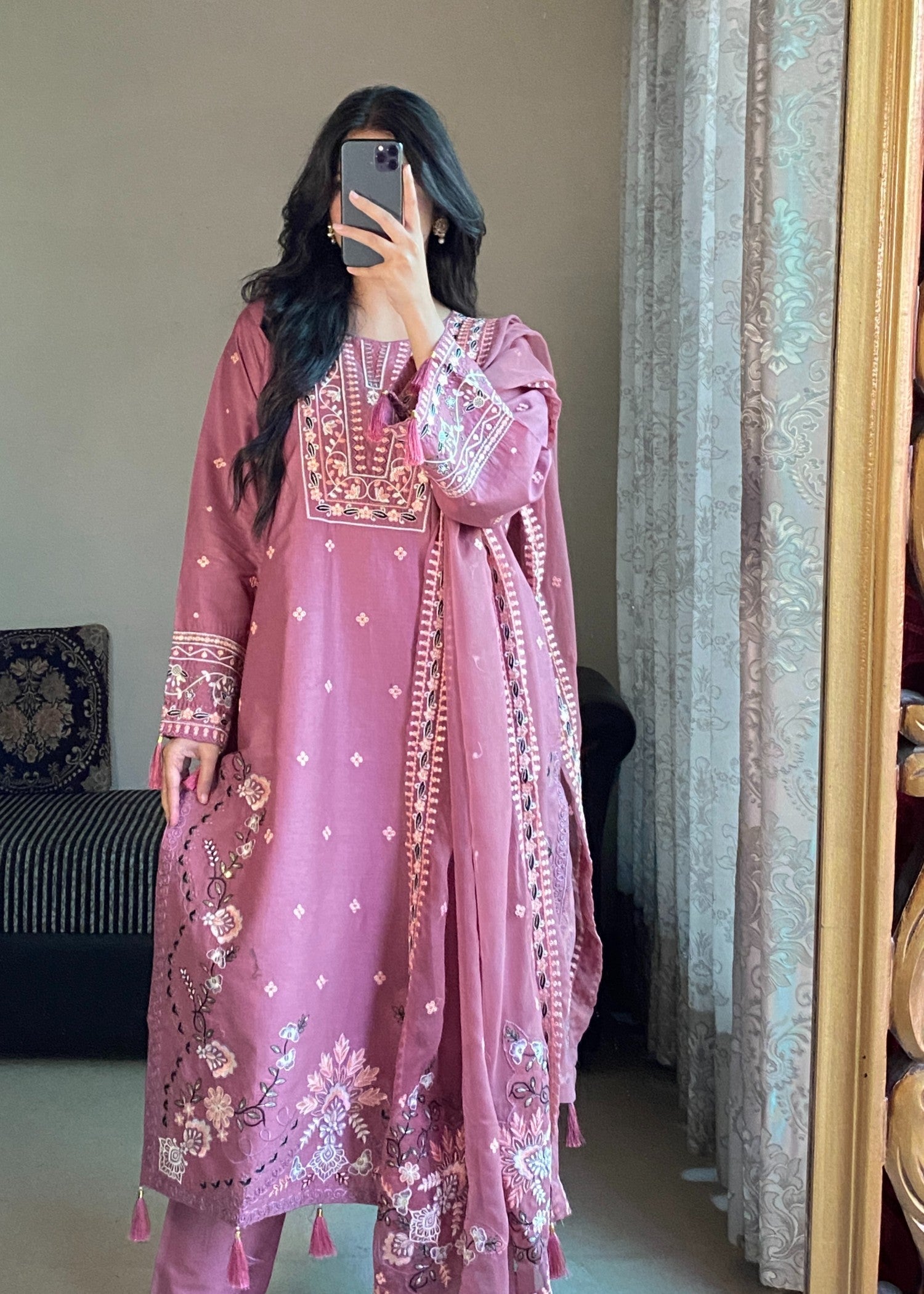 Tehzeeb Libas DUSTY ROSE ELEGANCE EMBROIDERED 3PC