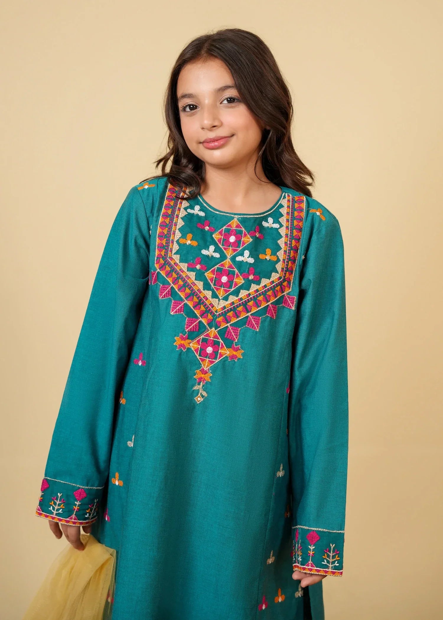 TEAL-COTTON-EMBROIDERED-3 Piece Suit Festive Wedding Kidswear