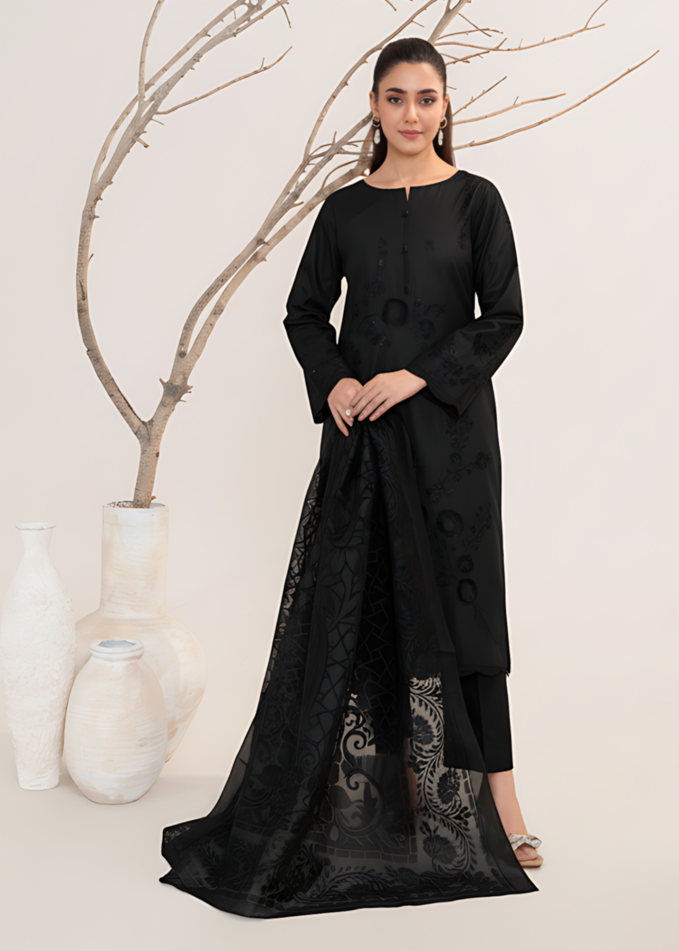 Lawn Kurta Set in Black