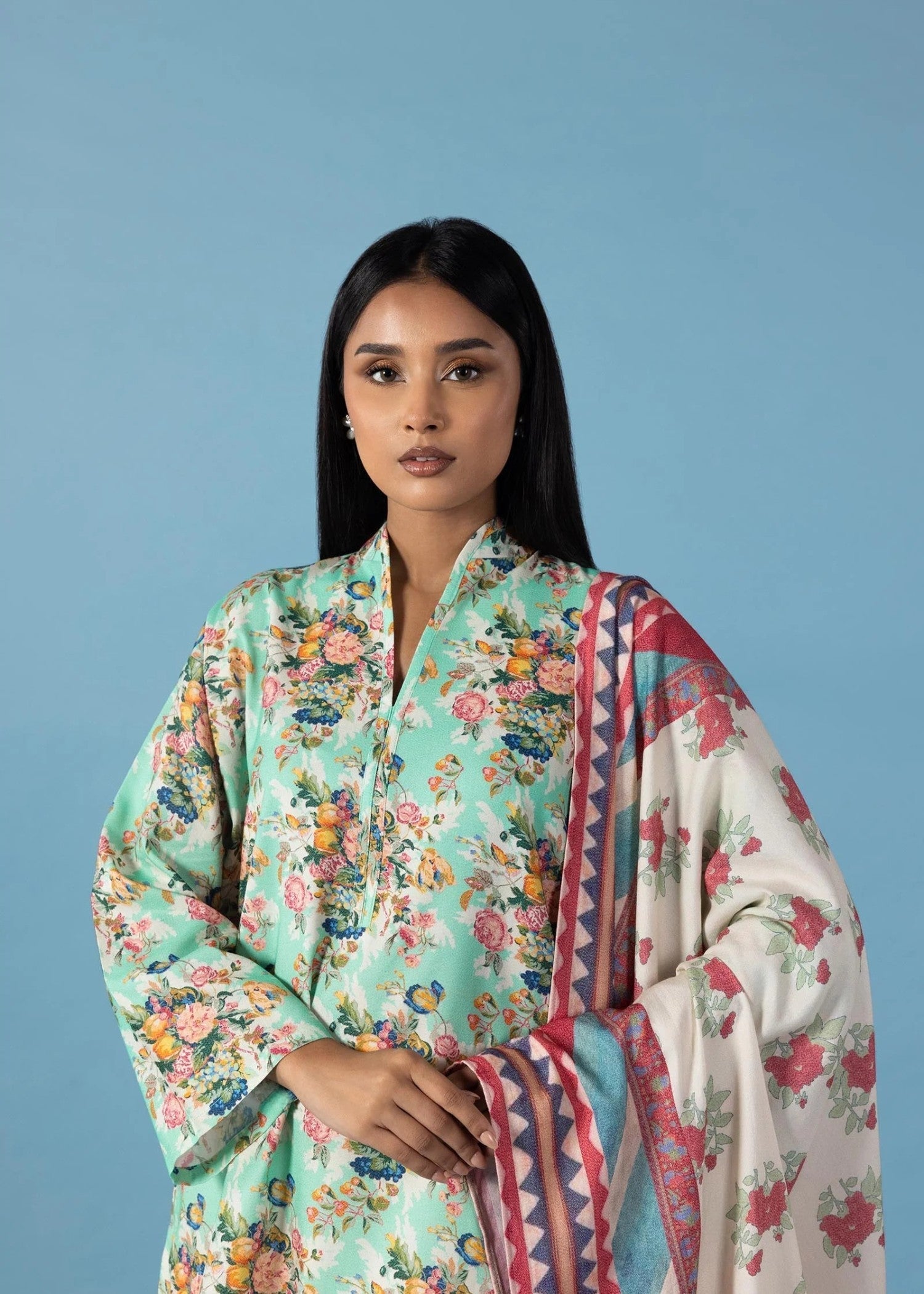 Sana Safinaz Stitched Linen Shirt + Dupatta - FW25BSP162P2D