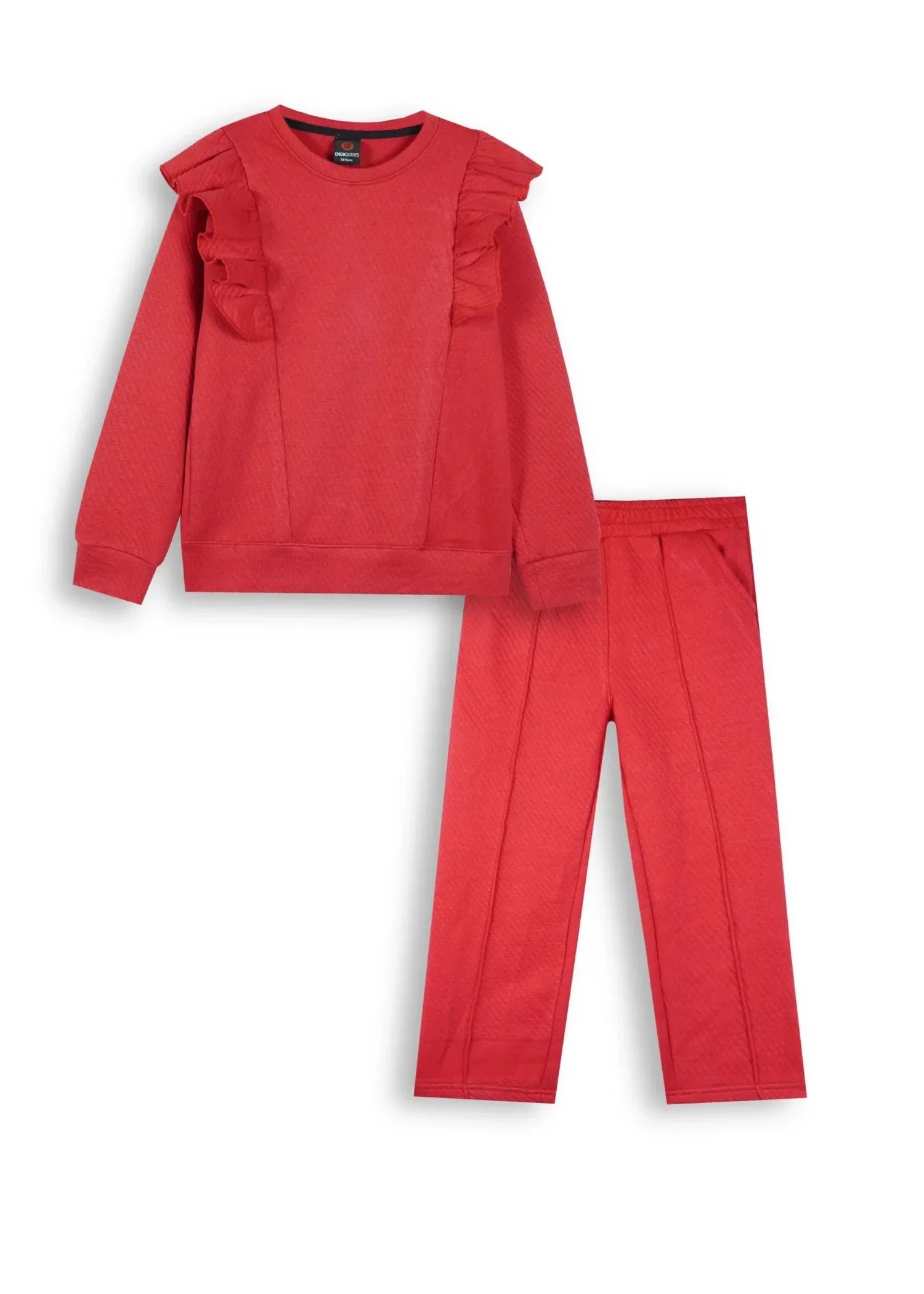 CHERRY-RED-QUILTED-RUFFLE-SUIT-FOR-GIRLS-WINTER-2 - Piece Set
