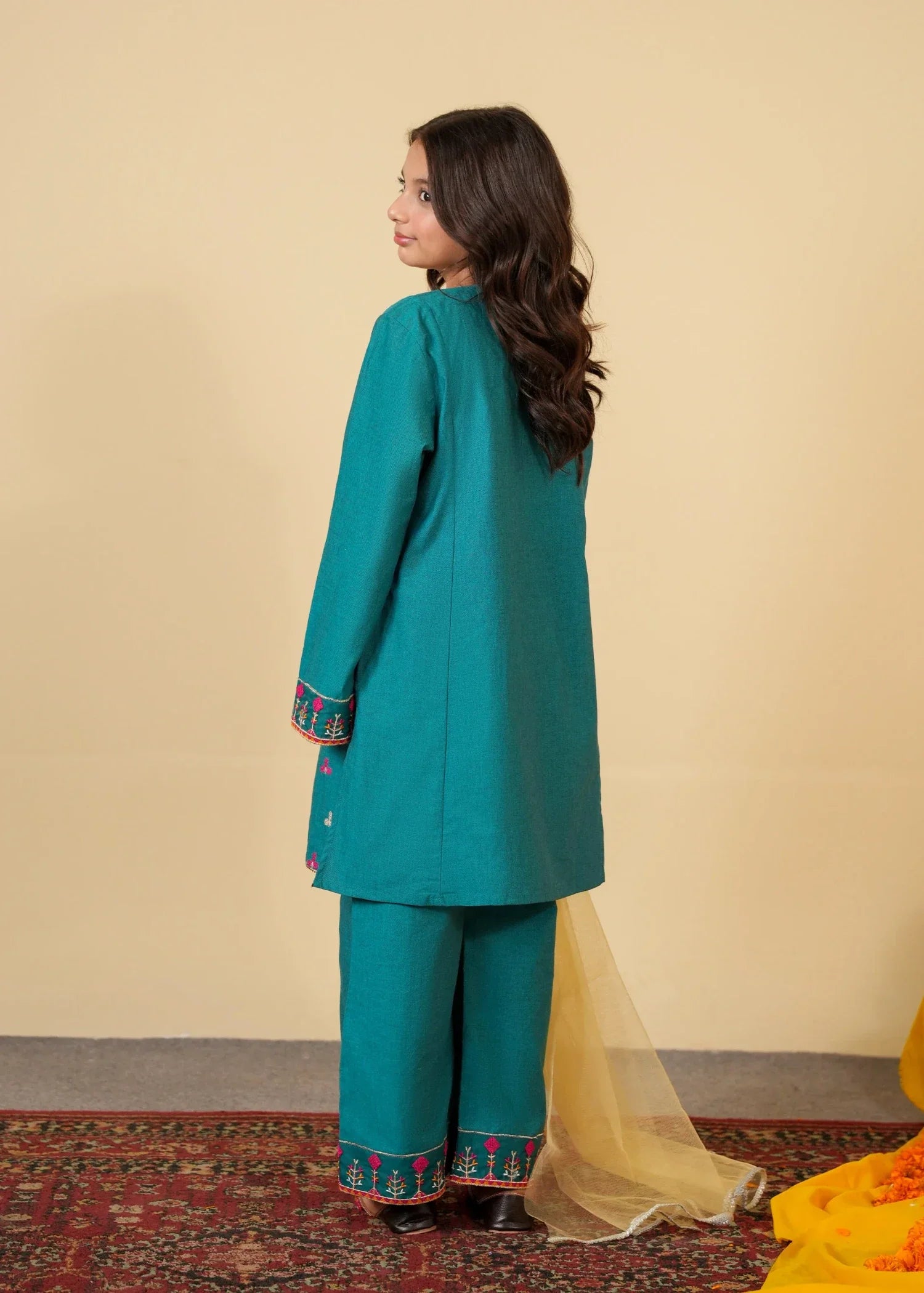 TEAL-COTTON-EMBROIDERED-3 Piece Suit Festive Wedding Kidswear