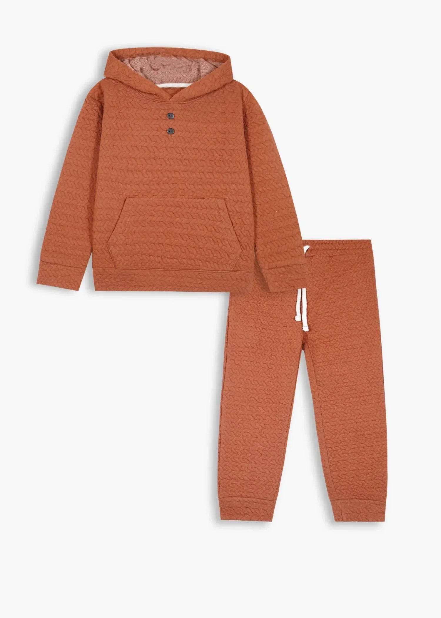 KIDS-QUILTED-BROWN-TRACKSUIT-2 Piece Hoodie Trouser Set Winter Cotton Outfit