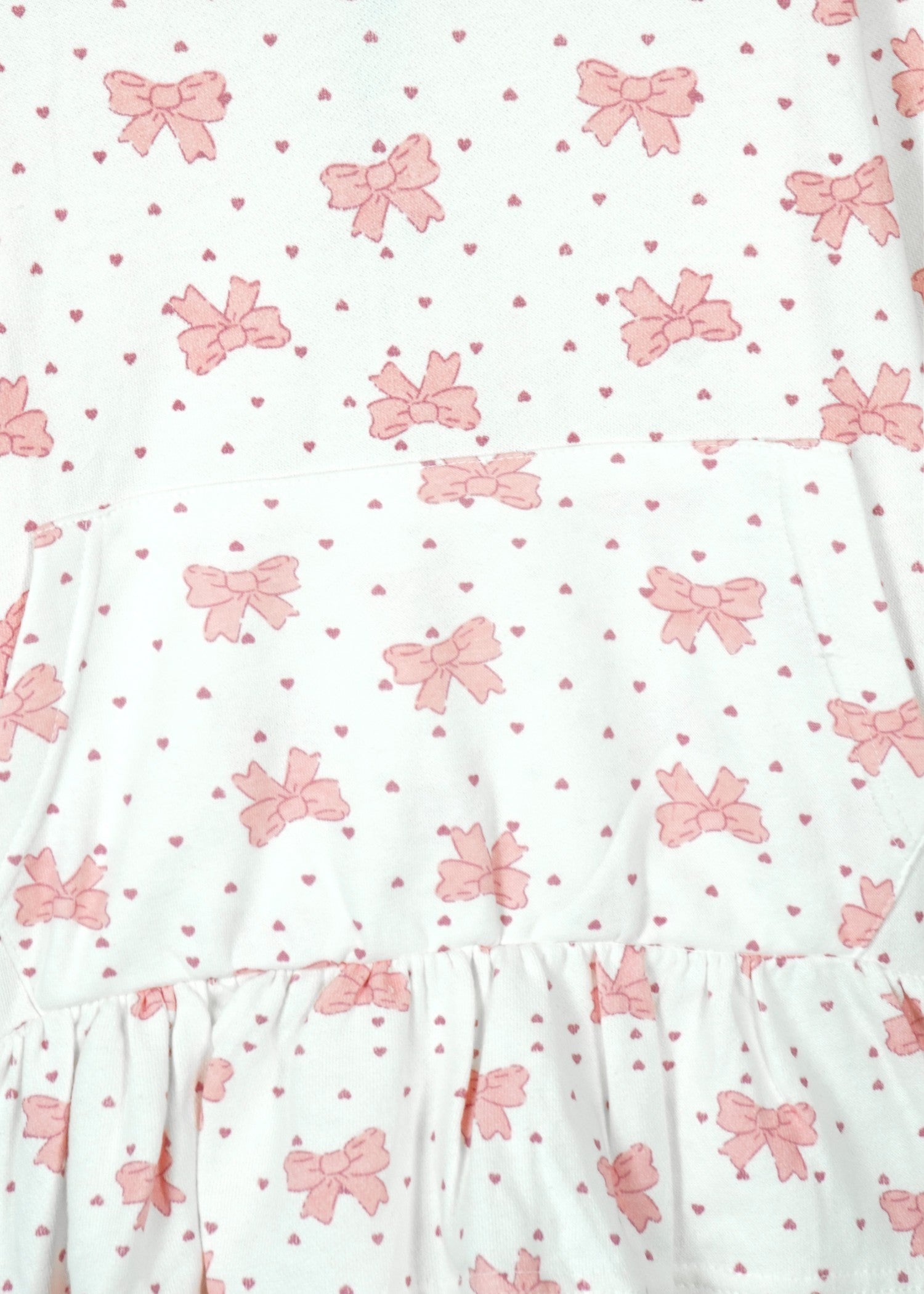 KIDS-BOWS-AND-MINI-HEART-PRINT-FRILL-HEMLINE-HOODIE-100 Cotton Terry