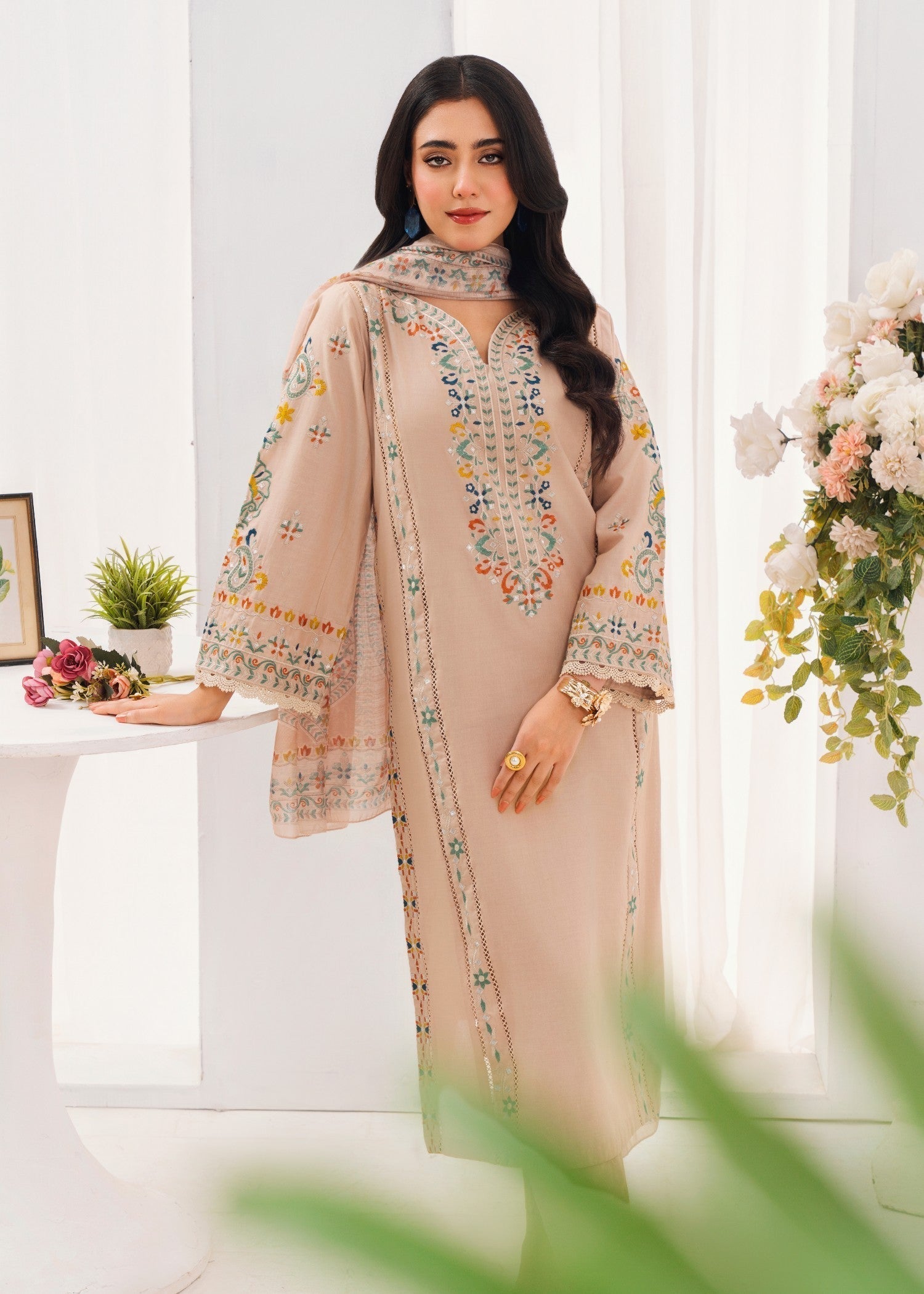 Lawn Kurta Set in Beige