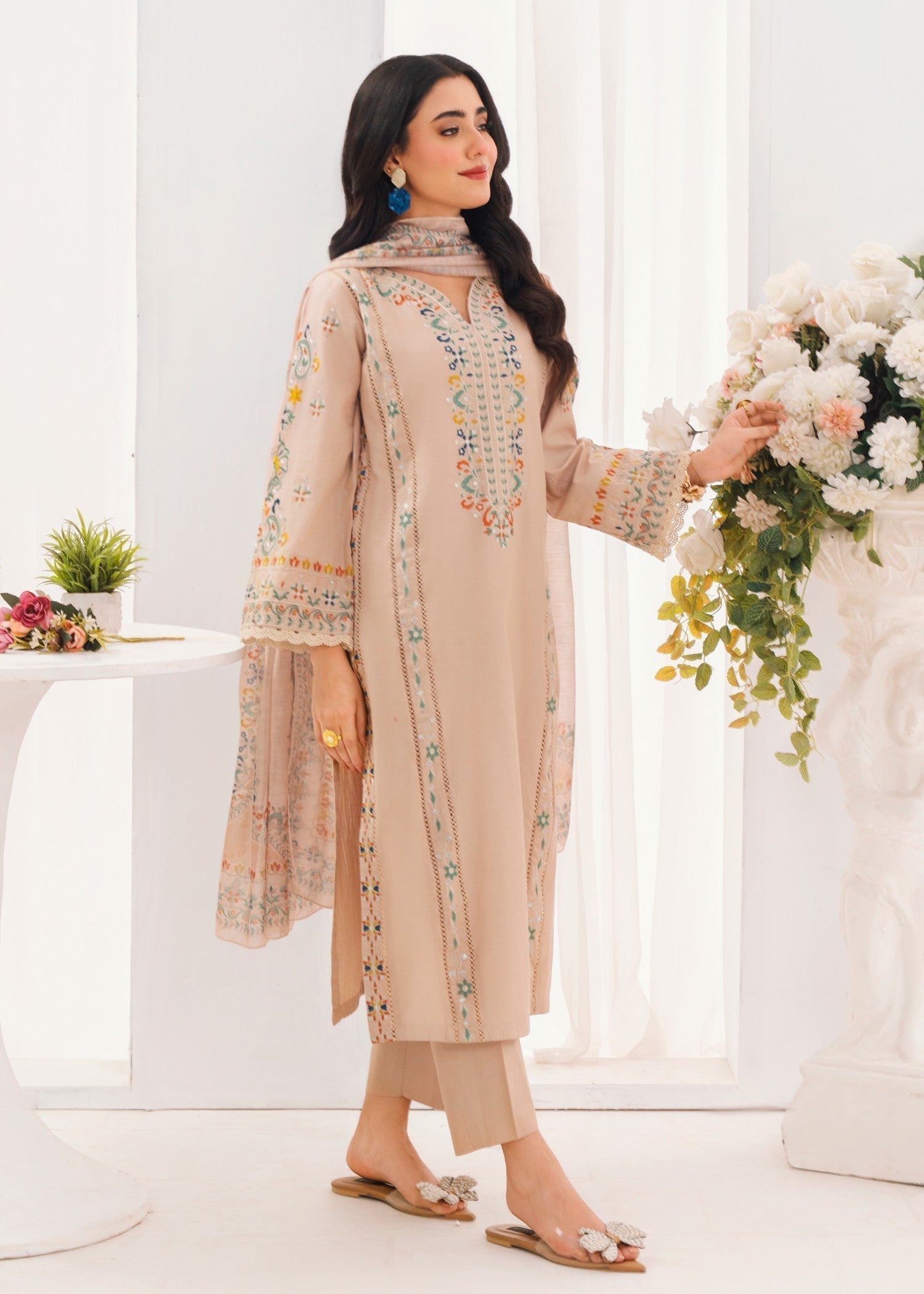 Lawn Kurta Set in Beige