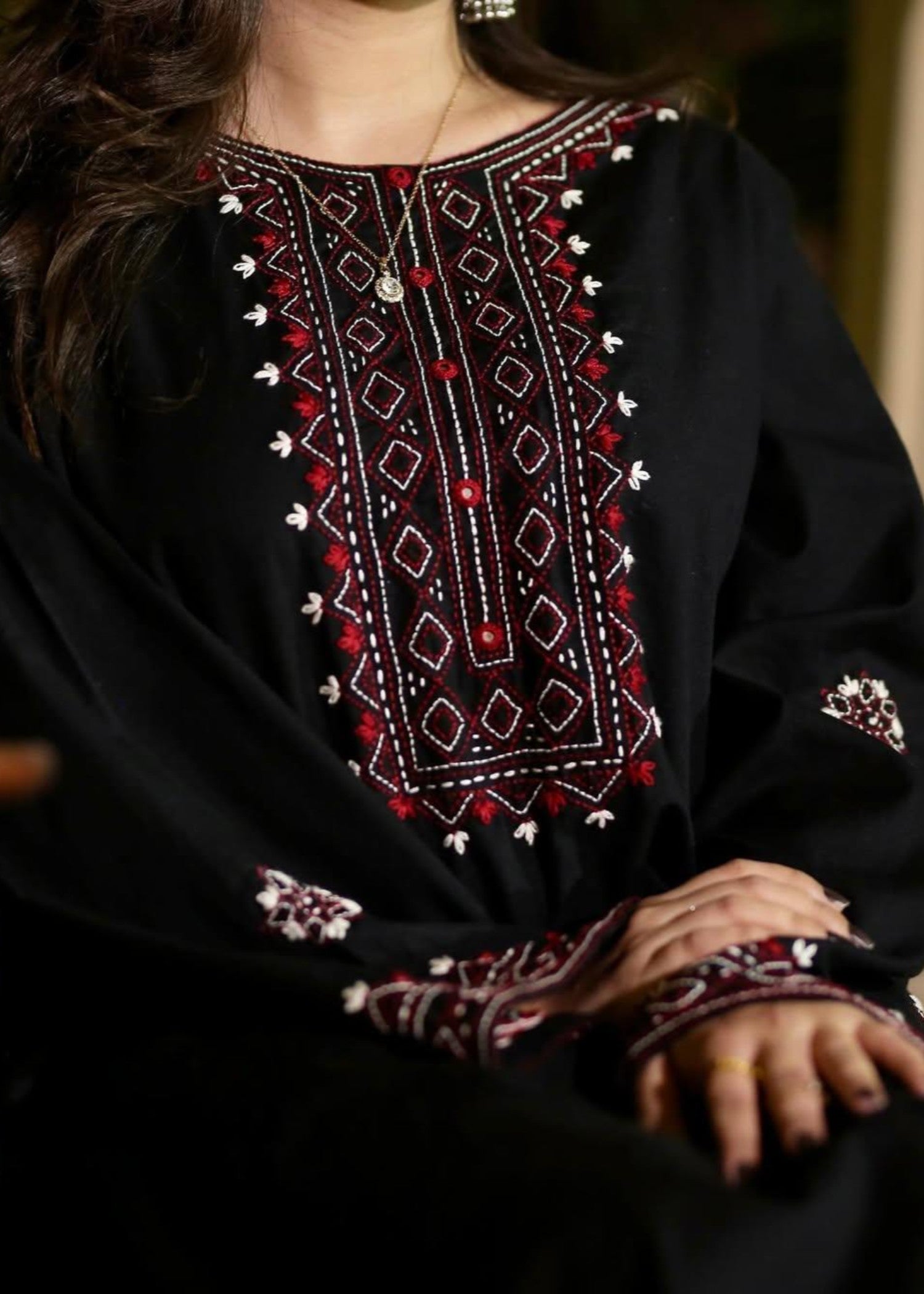 Tehzeeb Libas Midnight Maroon Embroidered Linen 2PC Suit