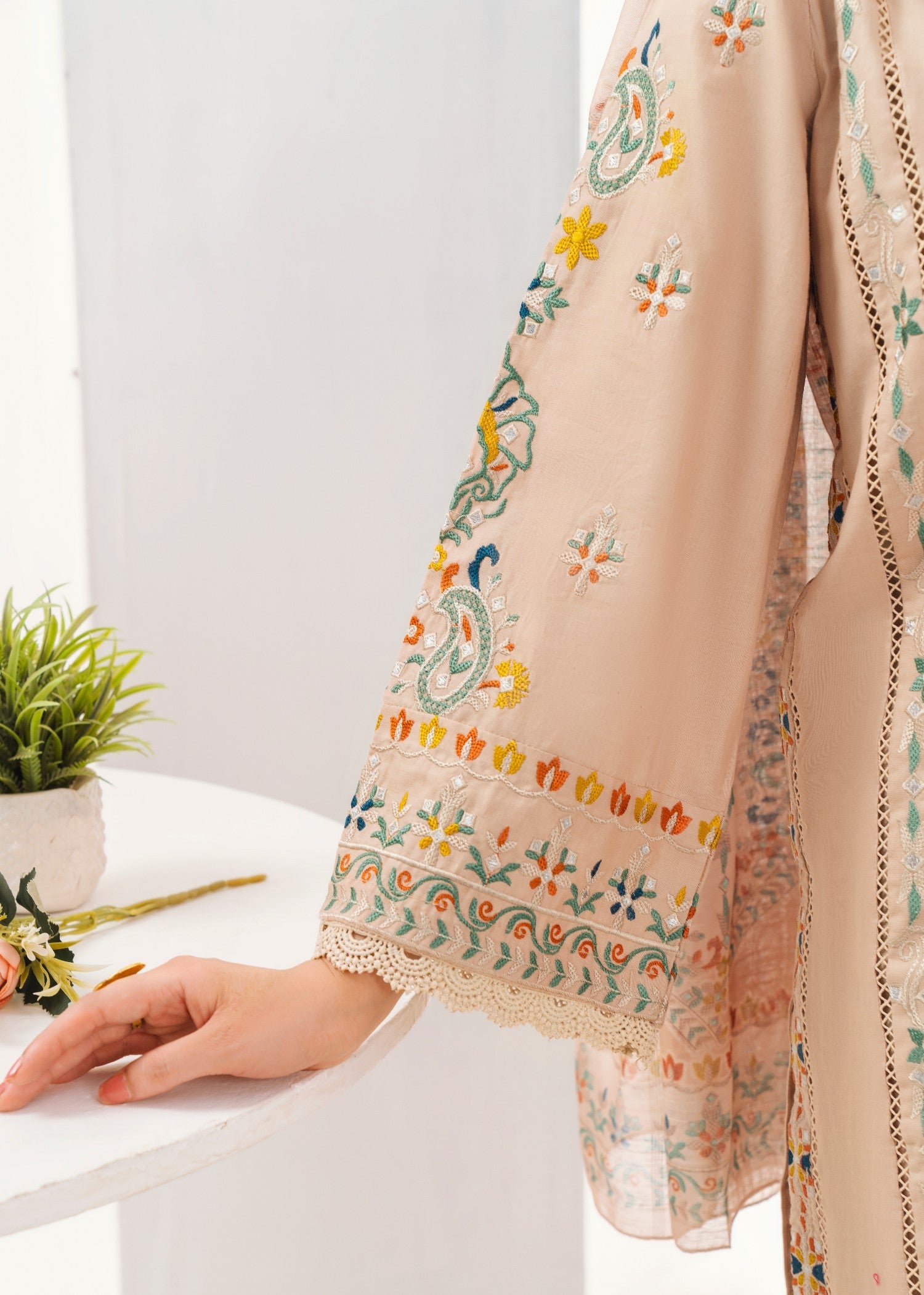 Lawn Kurta Set in Beige