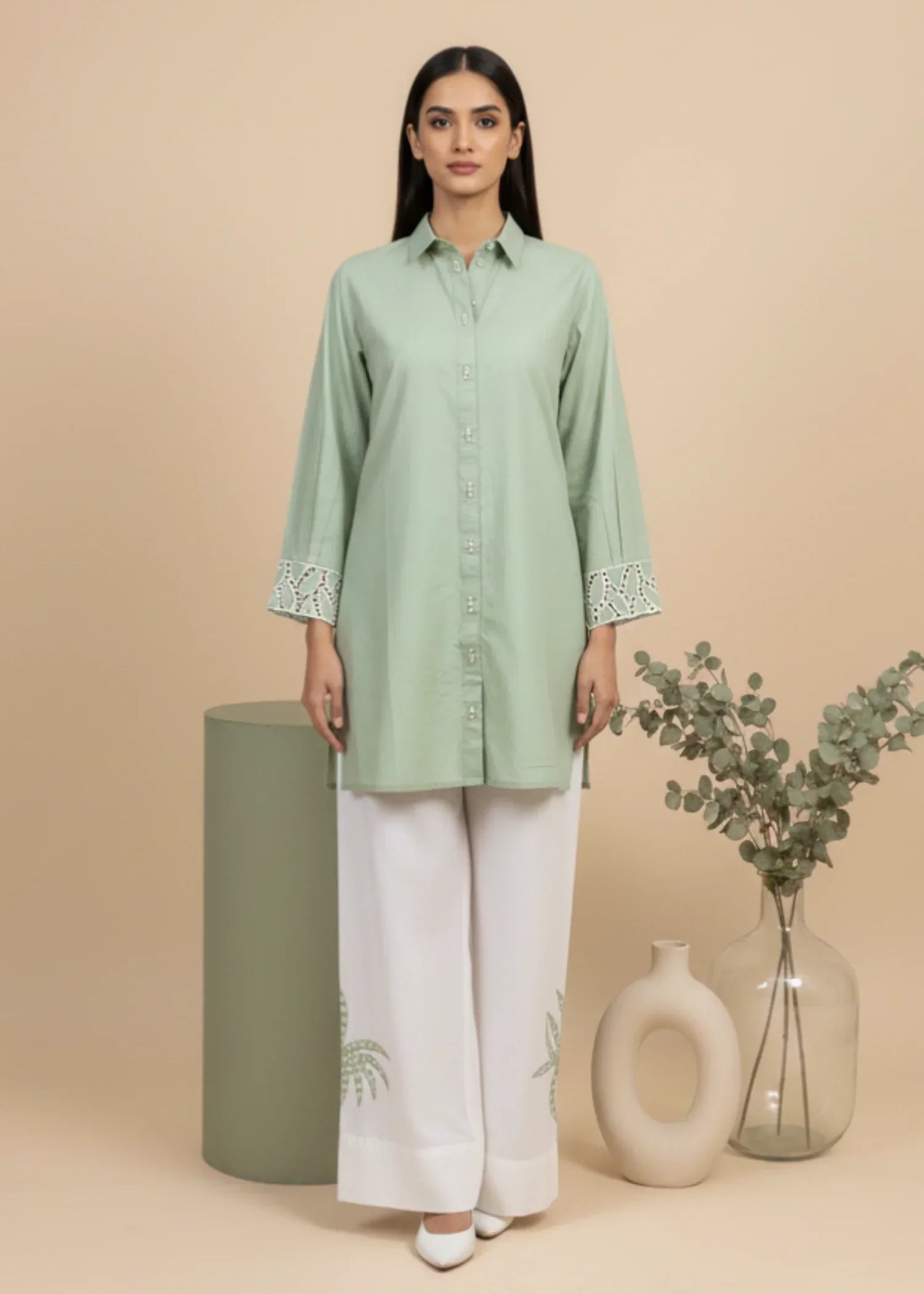 Lawn cotton Co Ord Sets in Pastel green