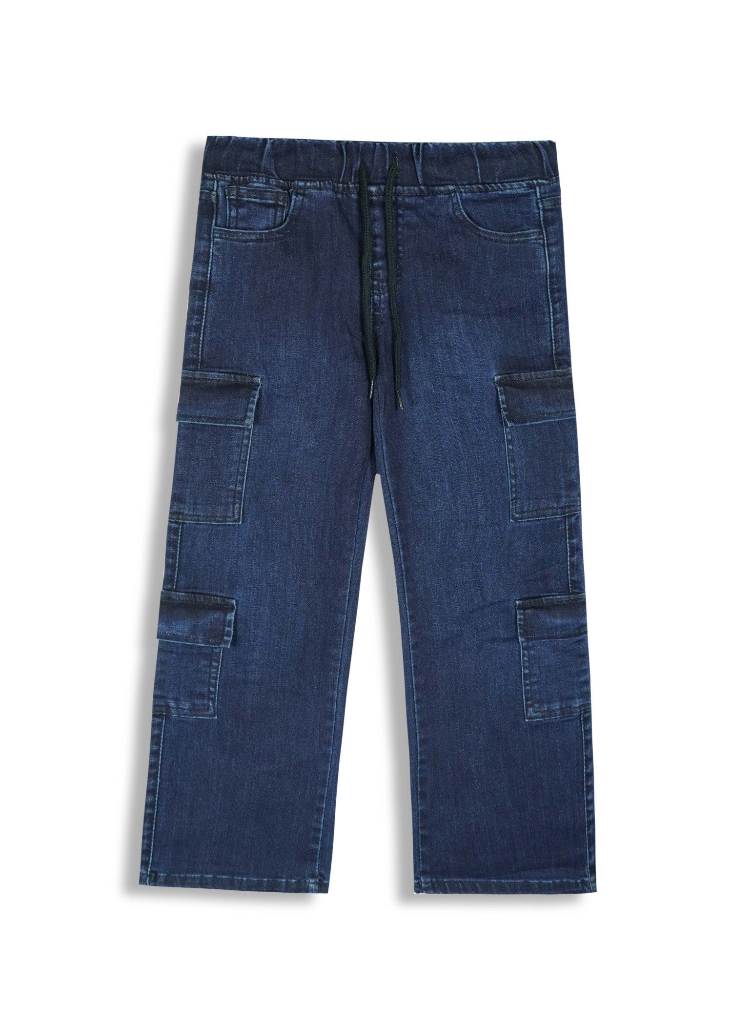 GIRLS-8-100 - Pocket Dark Blue Wide Leg Jeans Cotton Stretch Denim