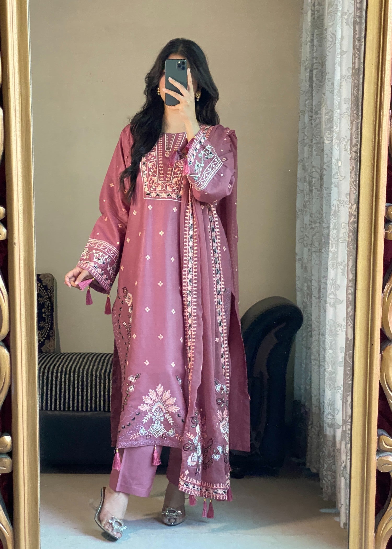 Tehzeeb Libas DUSTY ROSE ELEGANCE EMBROIDERED 3PC