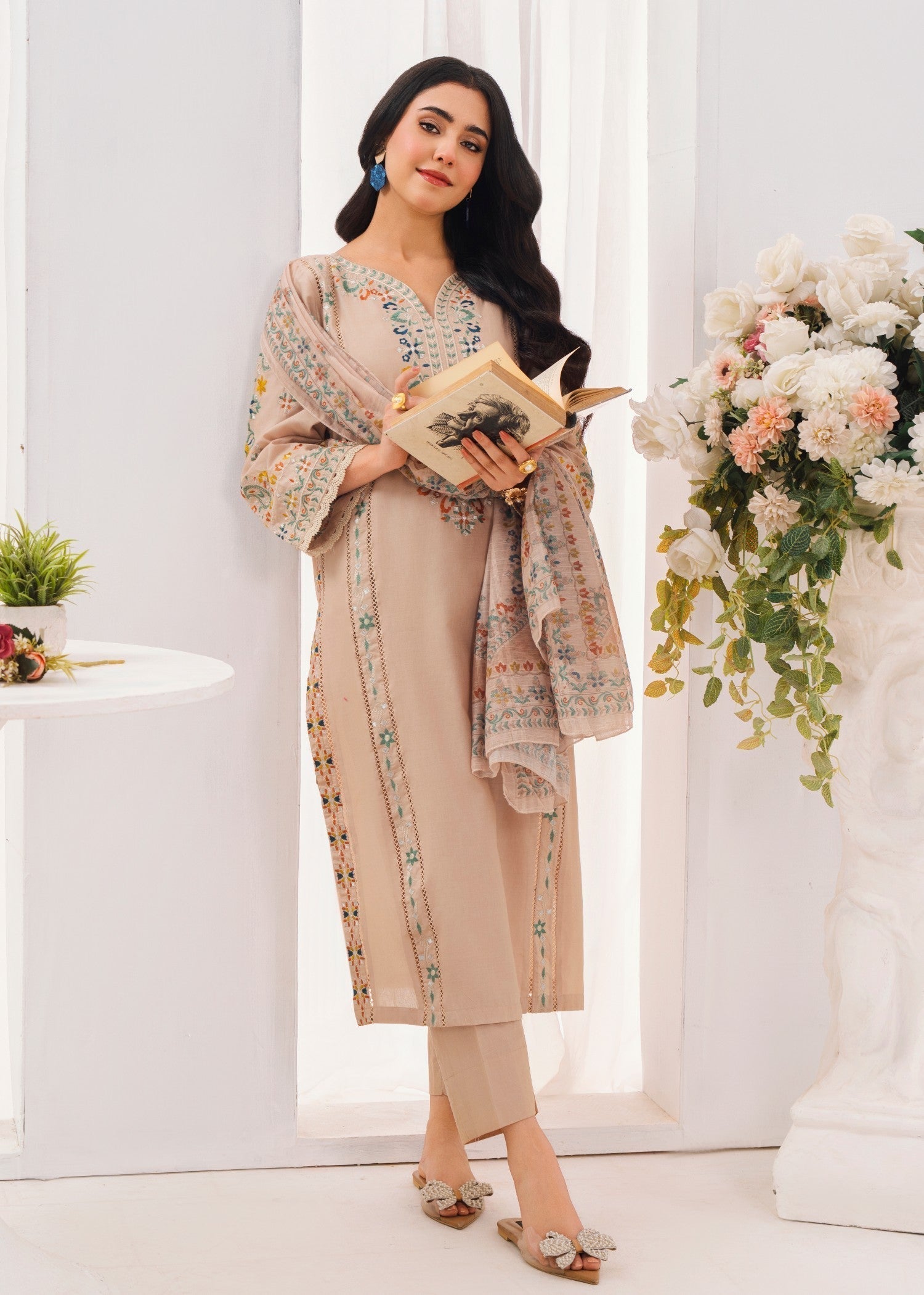 Lawn Kurta Set in Beige