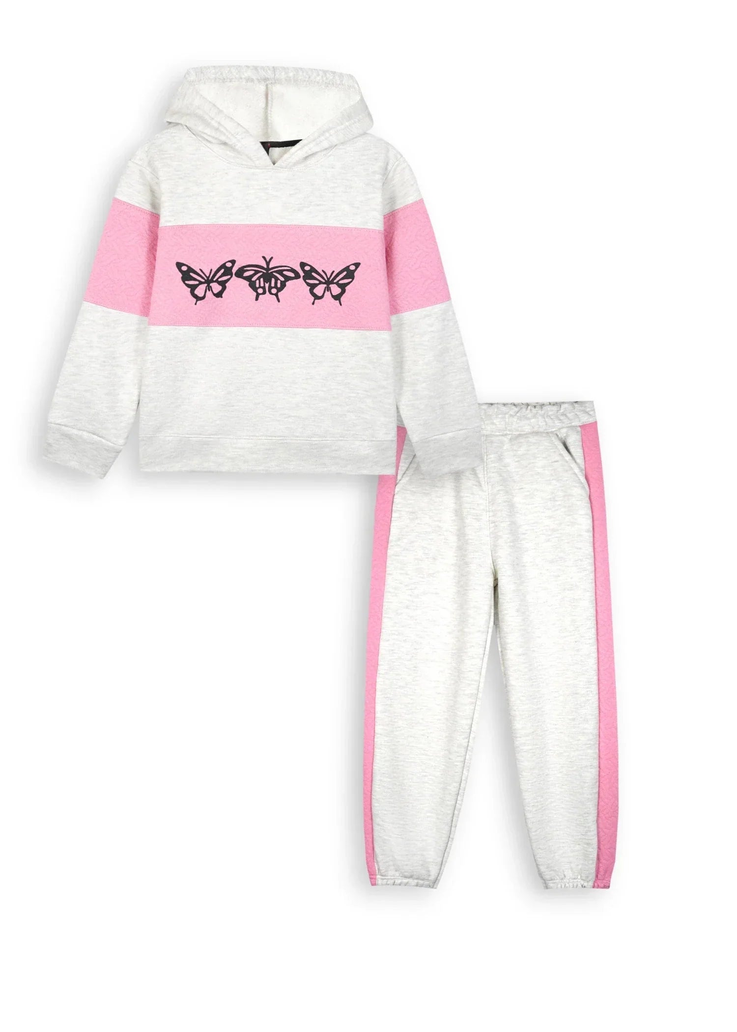 BUTTERFLY-LOVE-GIRLS-WINTER-TRACKSUIT-100 - Cotton Fleece Pink Quilted Panels