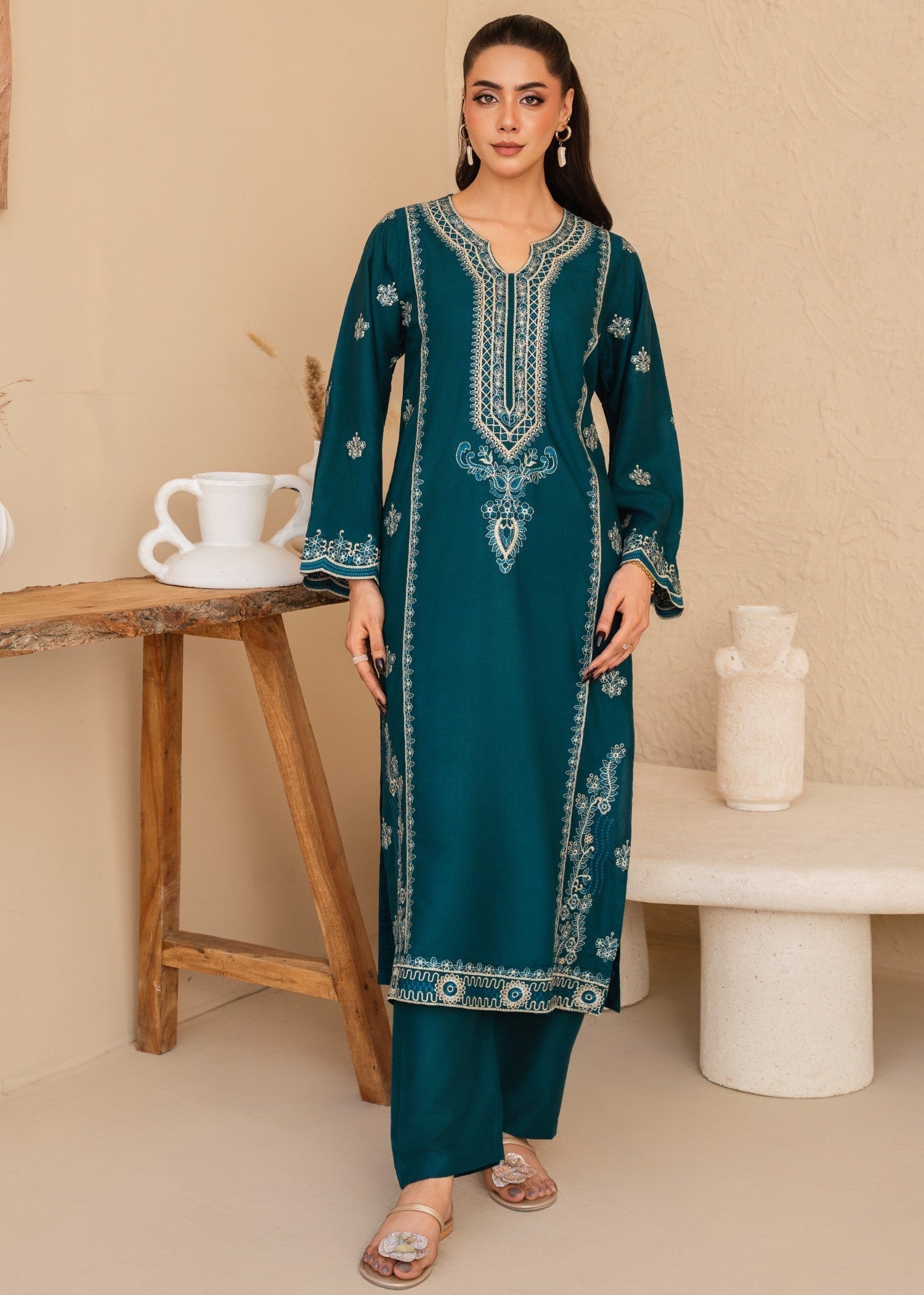 Tehzeeb Libas SEA BLUE EMBROIDERED 2PC