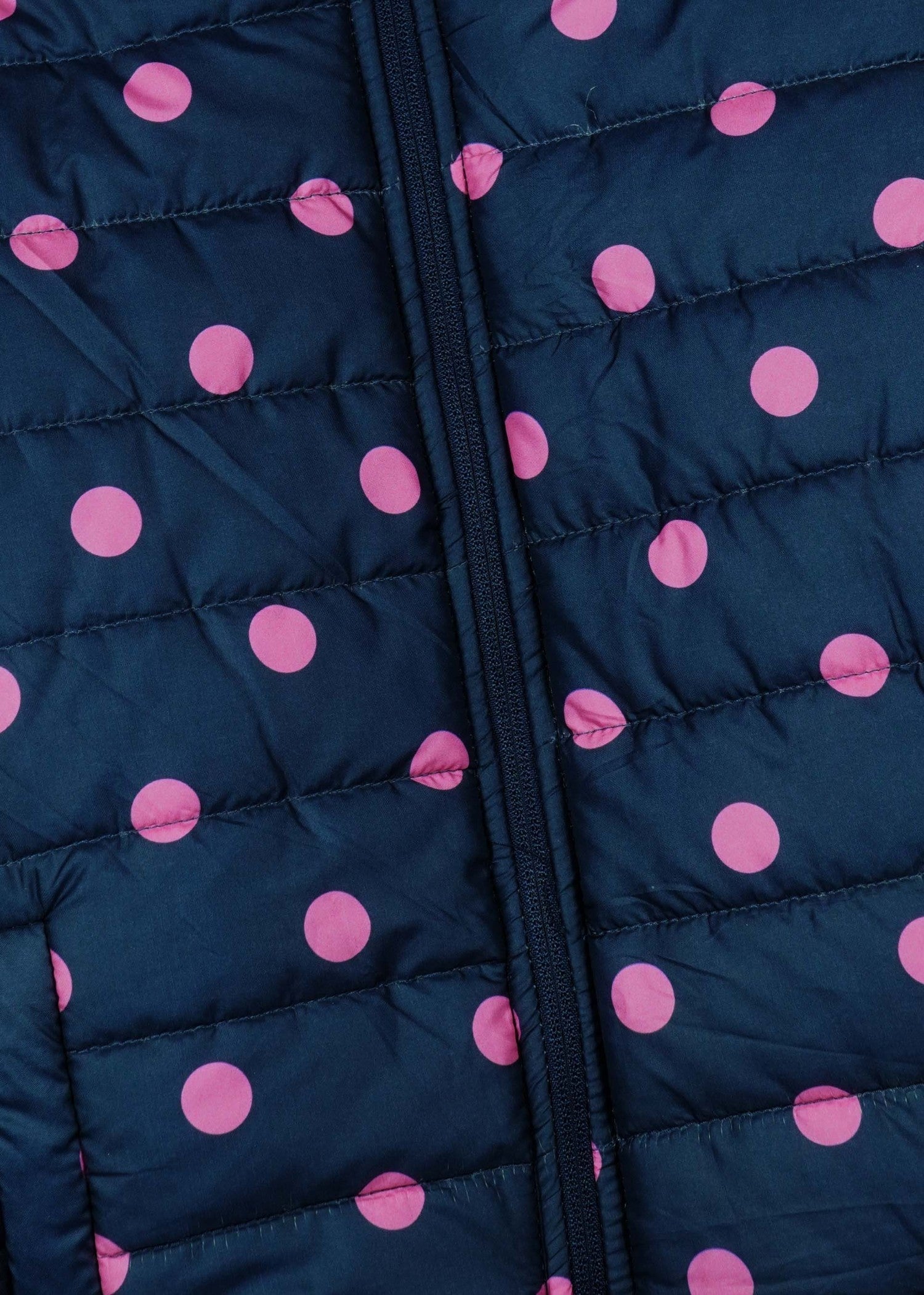 GIRLS-NAVY-POLKA-DOT-PUFFER-JACKET-WARM-WINTER-HOODED-COAT-LIGHTWEIGHT-OUTERWEAR