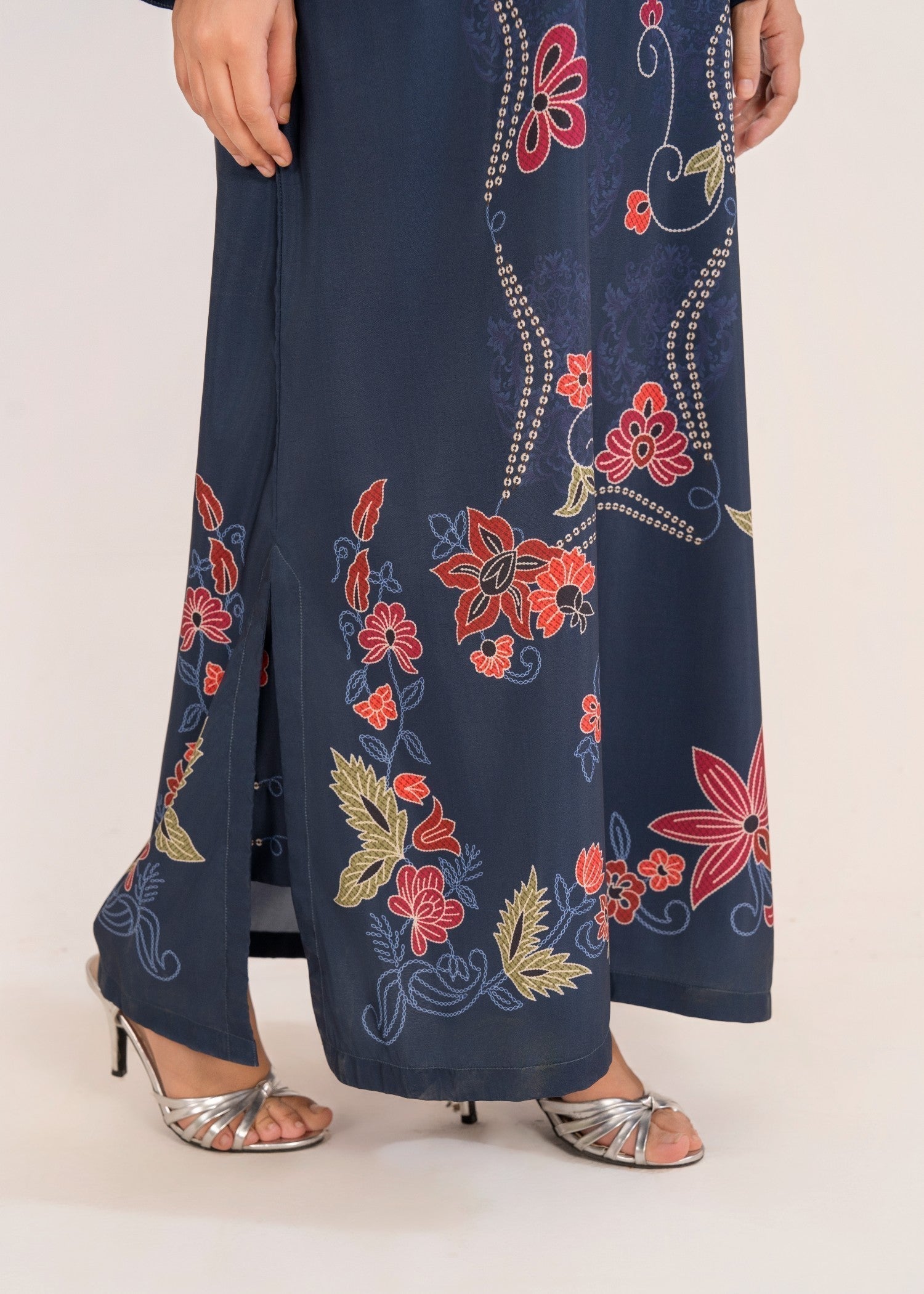 Poly silk Kaftan in Navy blue