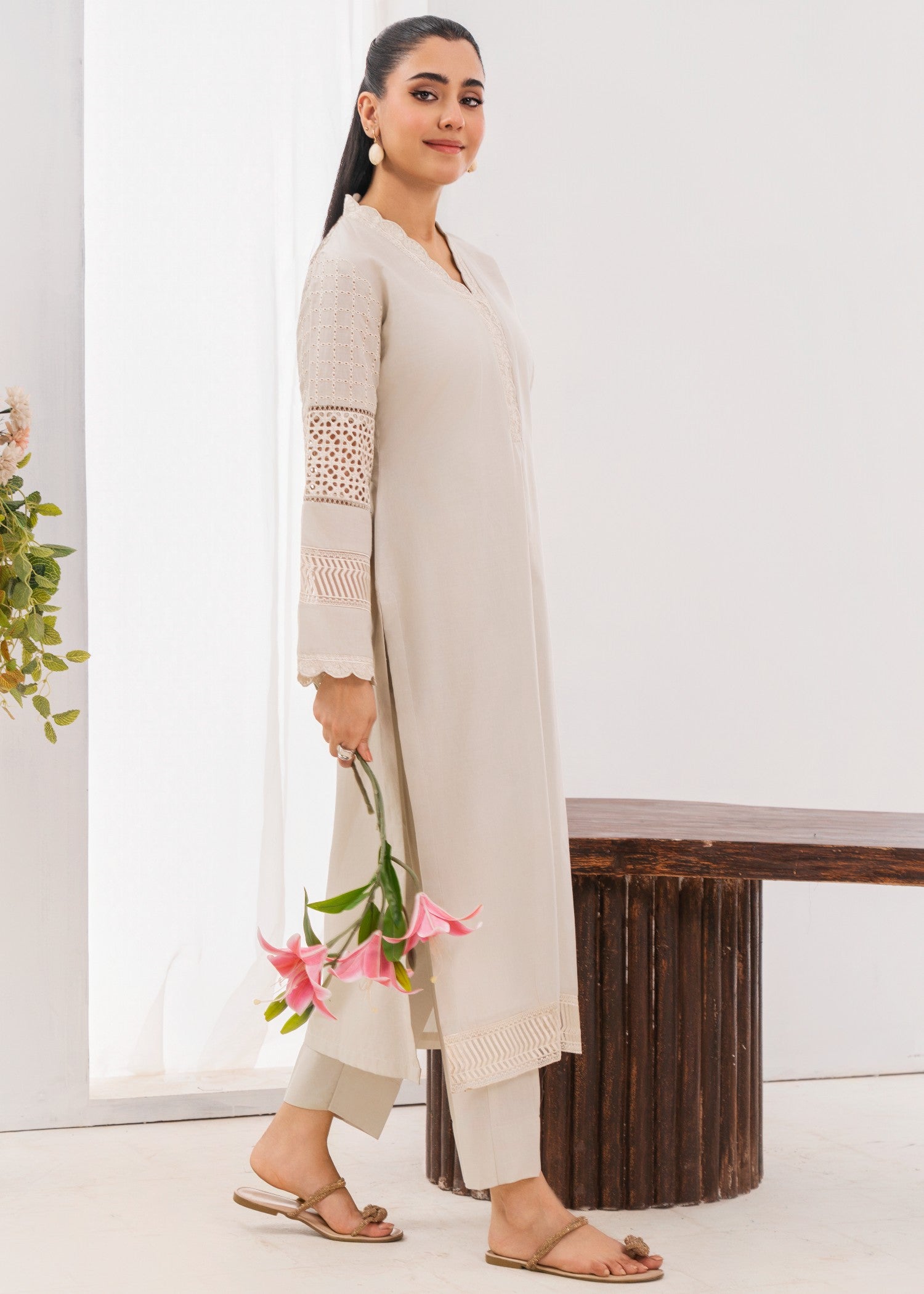 Lawn Kurta Set in Ivory
