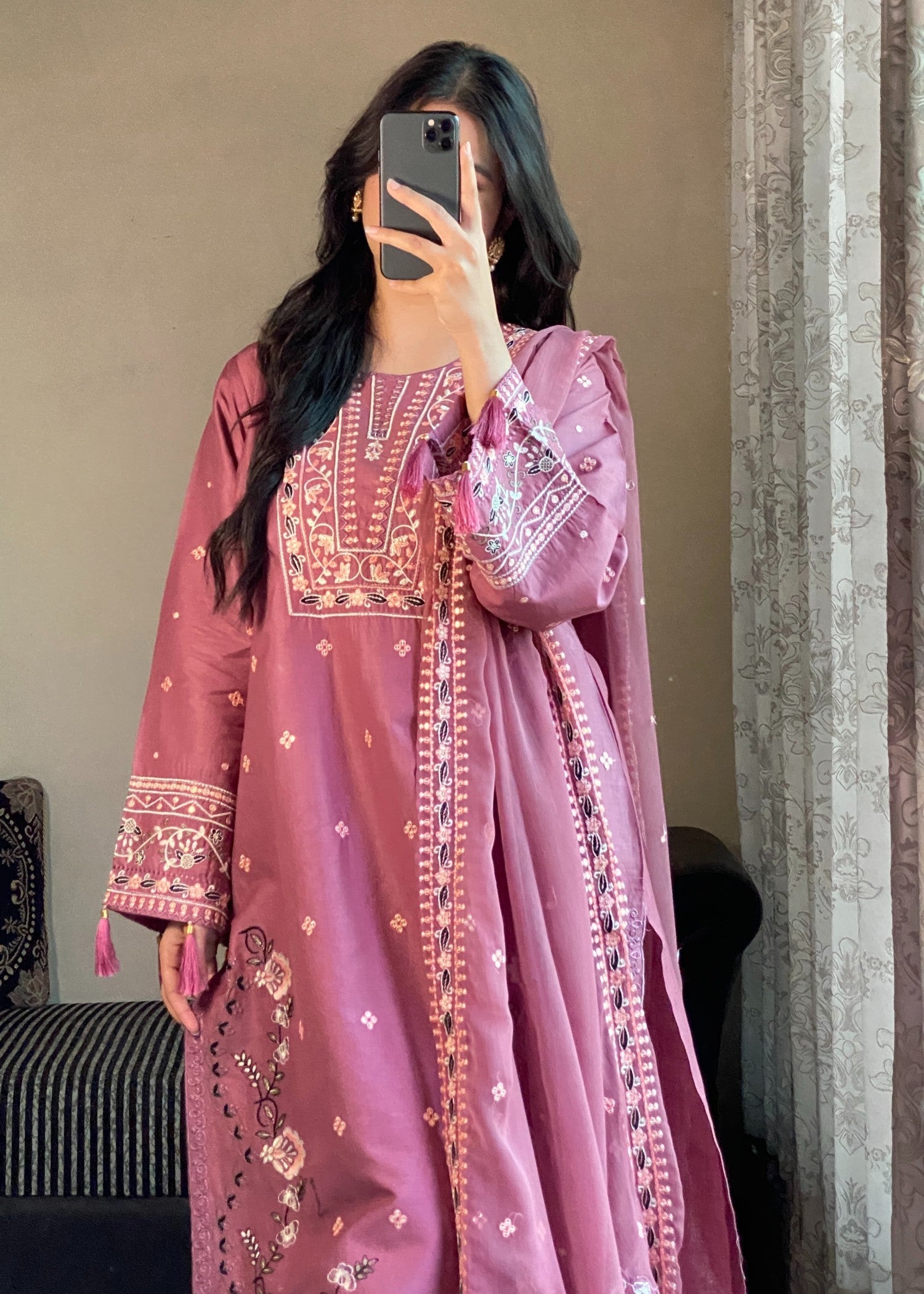 Tehzeeb Libas DUSTY ROSE ELEGANCE EMBROIDERED 3PC