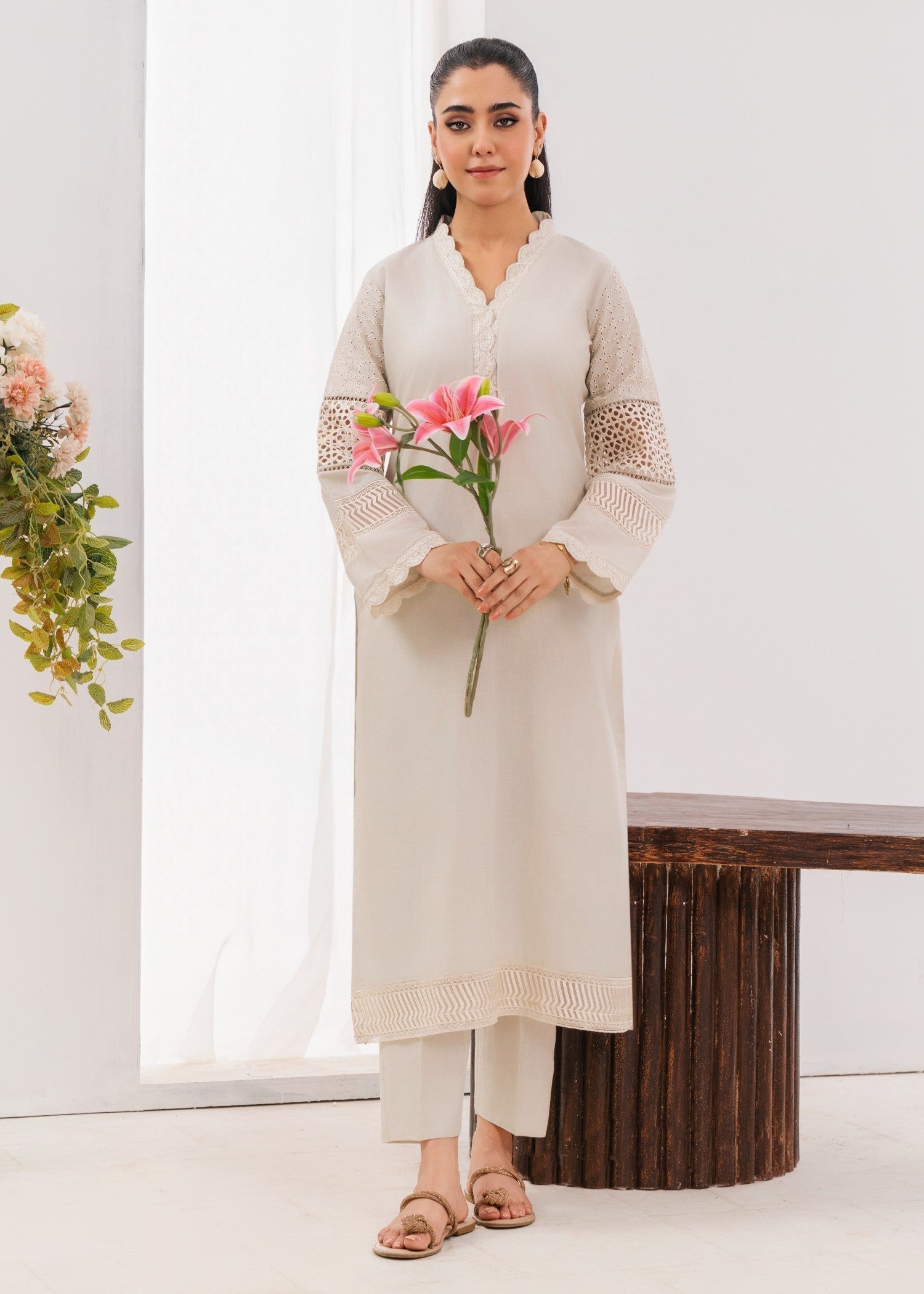 Lawn Kurta Set in Ivory