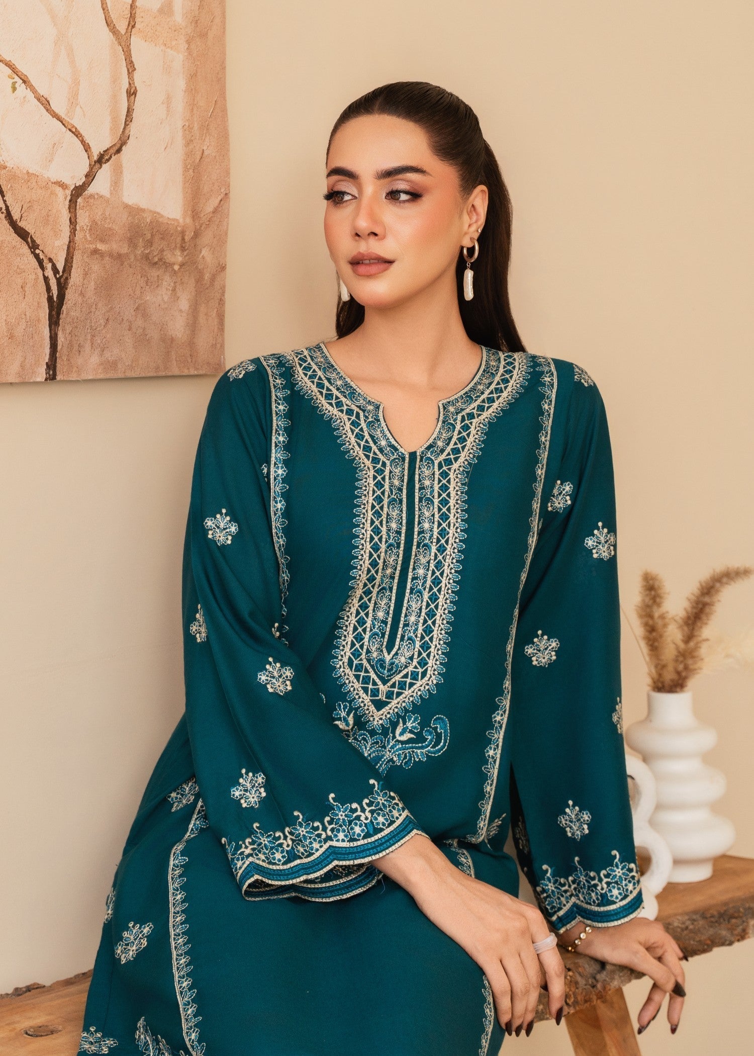 Tehzeeb Libas SEA BLUE EMBROIDERED 2PC