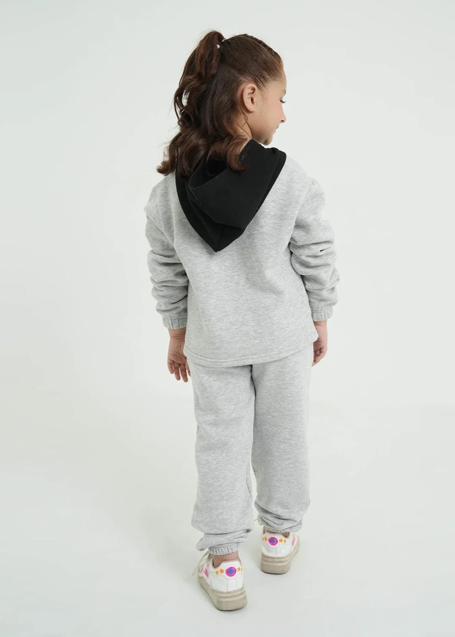 GIRLS-GREY-ELSA-TRACKSUIT-100 - Cotton Fleece Short Body Hoodie Joggers