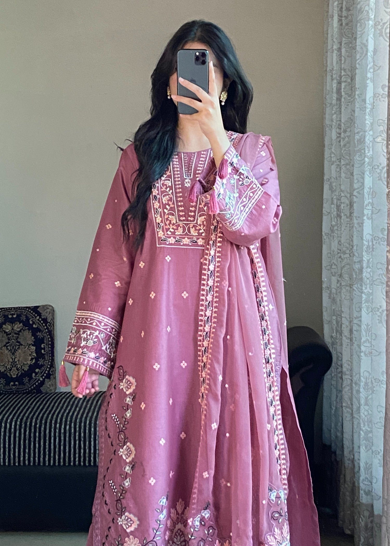 Tehzeeb Libas DUSTY ROSE ELEGANCE EMBROIDERED 3PC