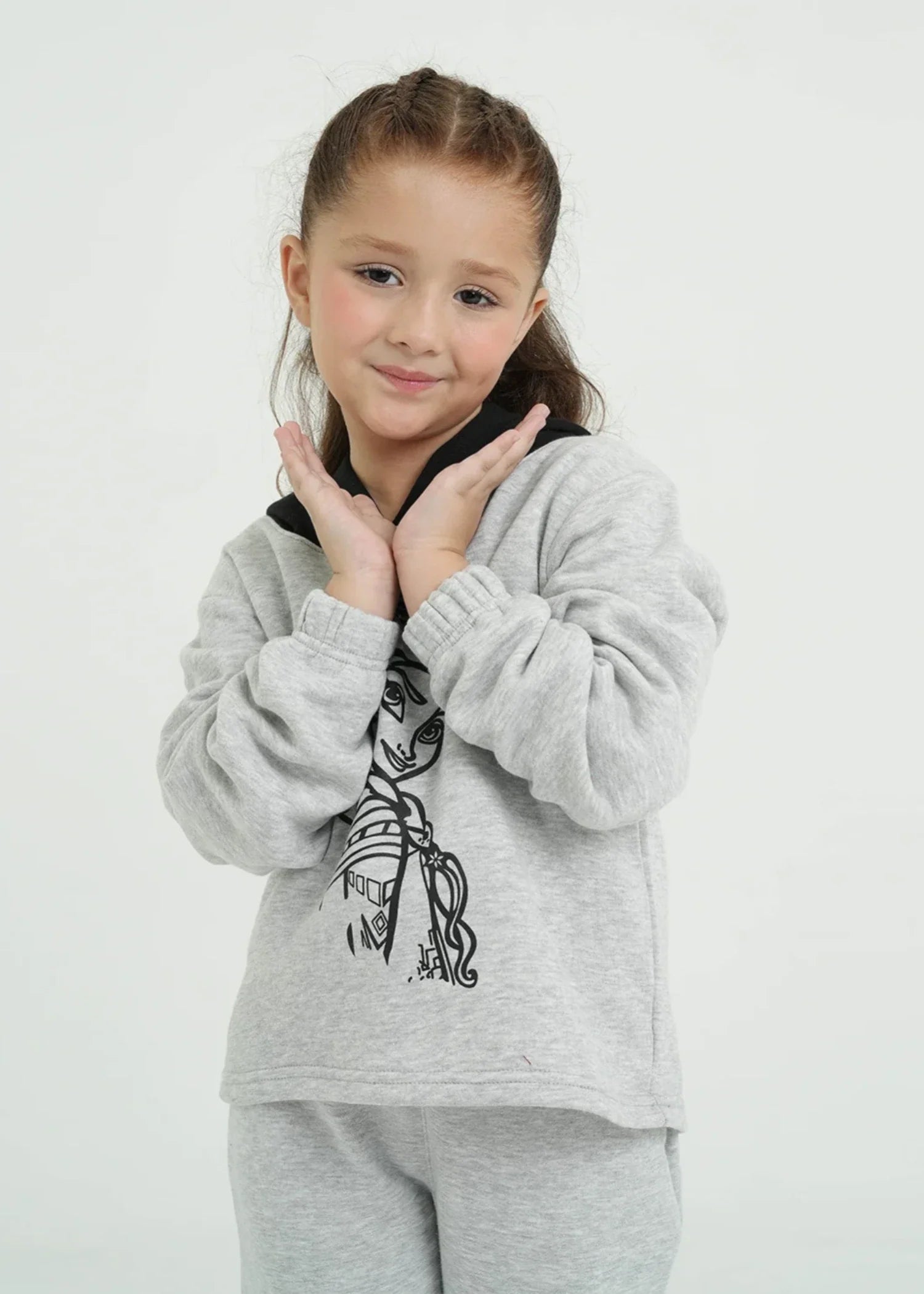 GIRLS-GREY-ELSA-TRACKSUIT-100 - Cotton Fleece Short Body Hoodie Joggers