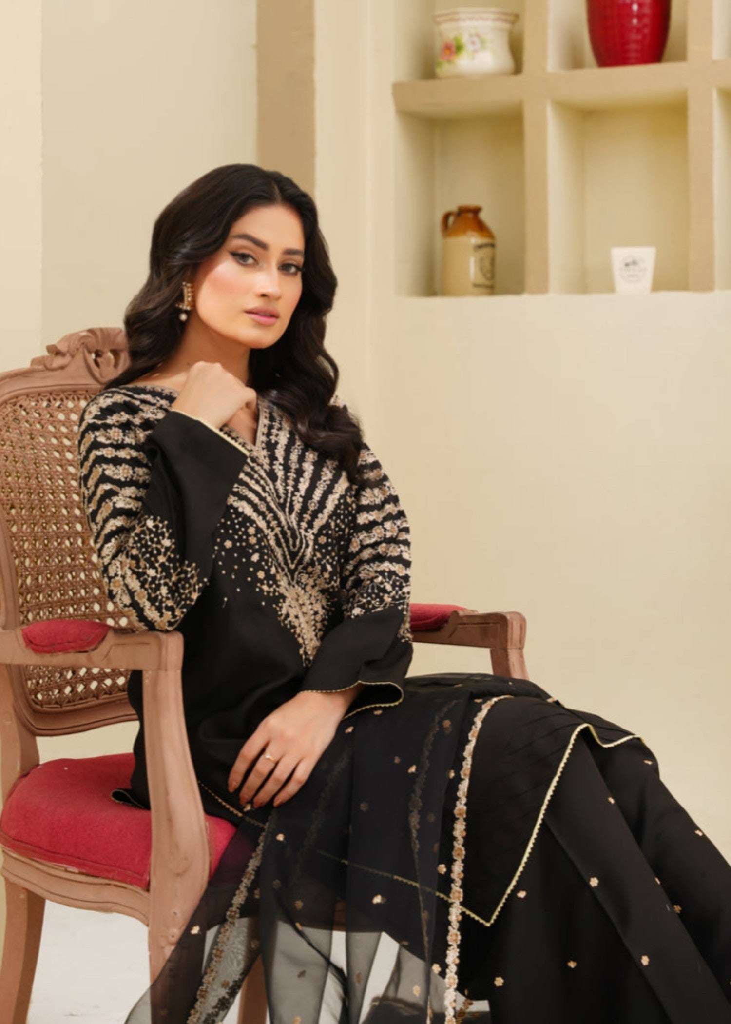 Tehzeeb Libas BLACK PEACOCK EMBROIDERED 3PC