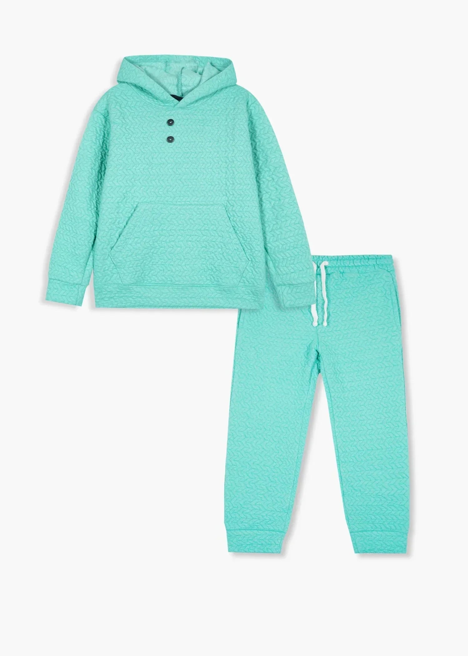 KIDS-QUILTED-TURQUOISE-TRACKSUIT-2 Piece Hoodie Trouser Set Winter Cotton Outfit