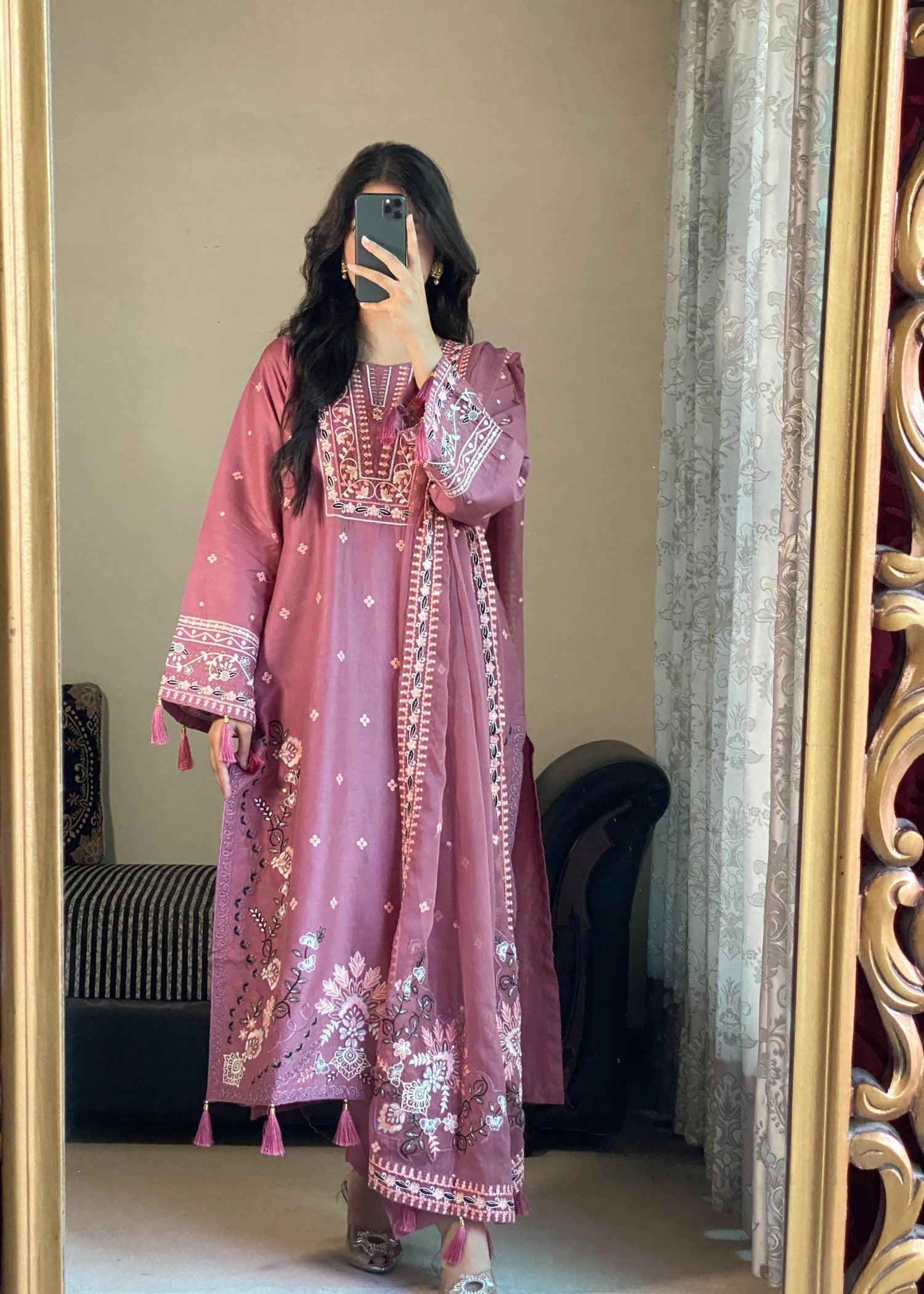 Tehzeeb Libas DUSTY ROSE ELEGANCE EMBROIDERED 3PC