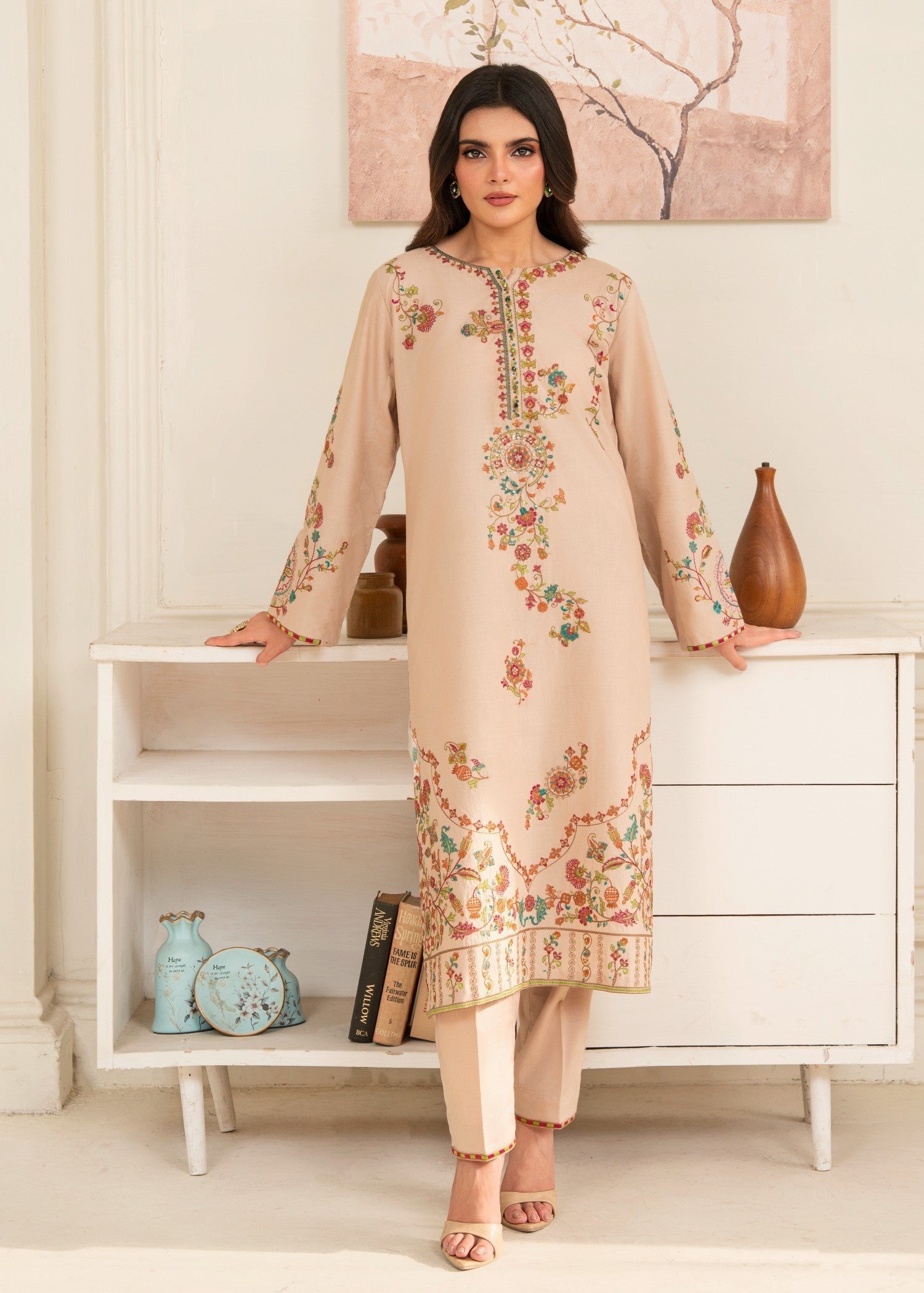 Lawn Kurta Set in Beige