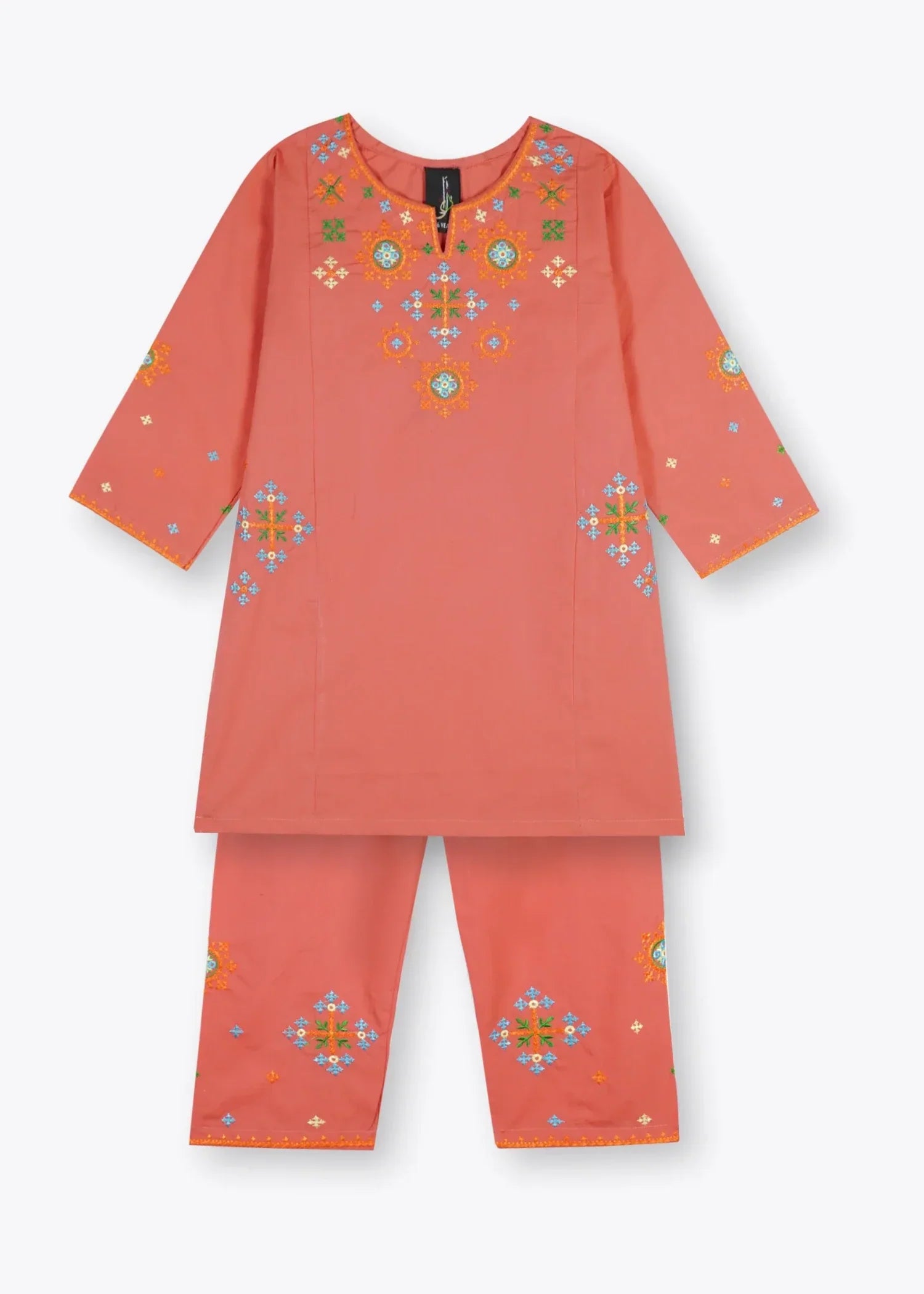 COTTON-3 - Pcs Suit Multihead Embroidery With Net Dopata