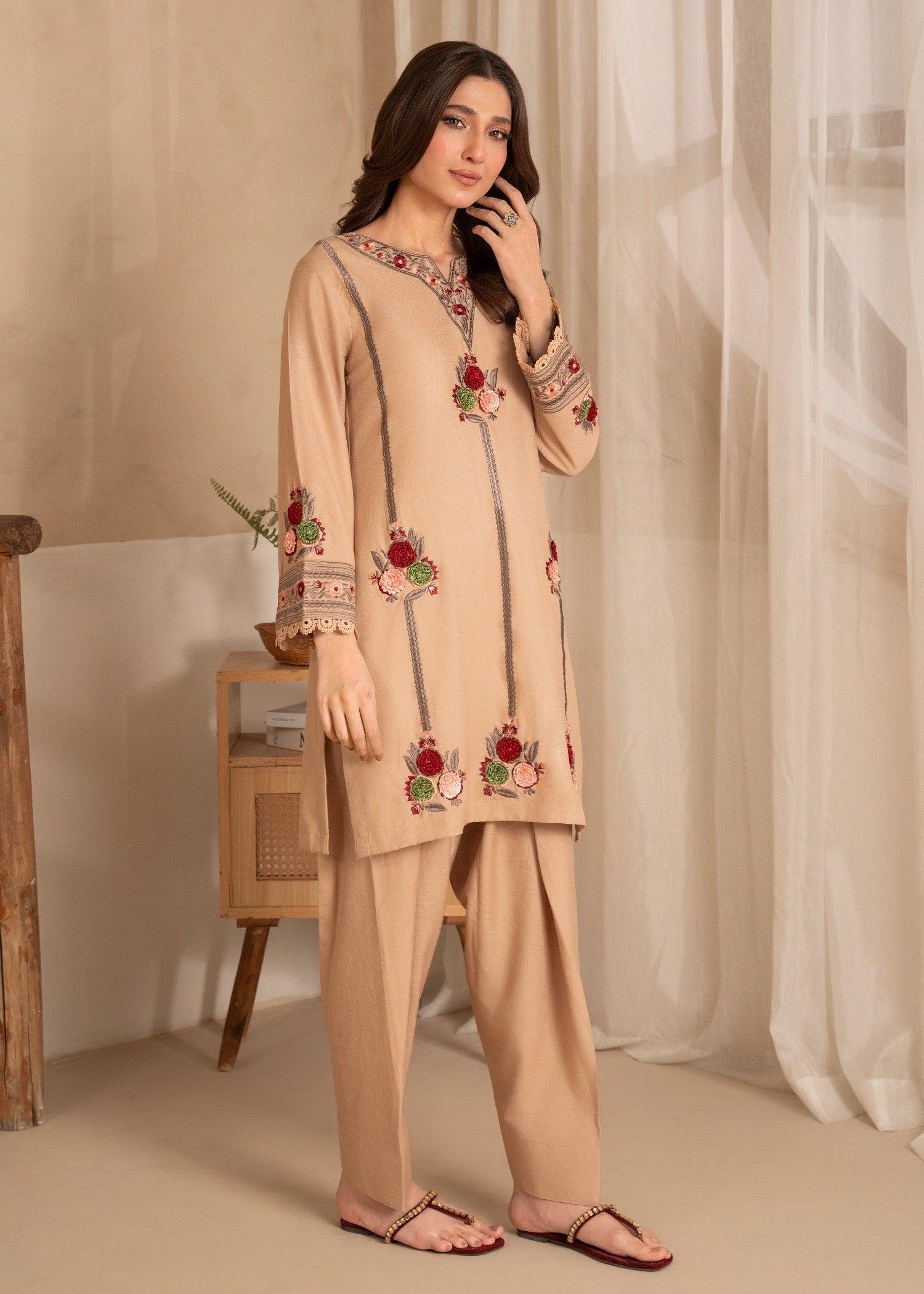Lawn Kurta Set in Beige