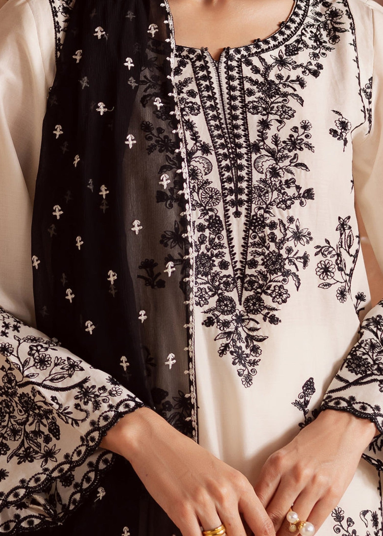 Tehzeeb Libas WHITE PEARL EMBROIDERED 3PC