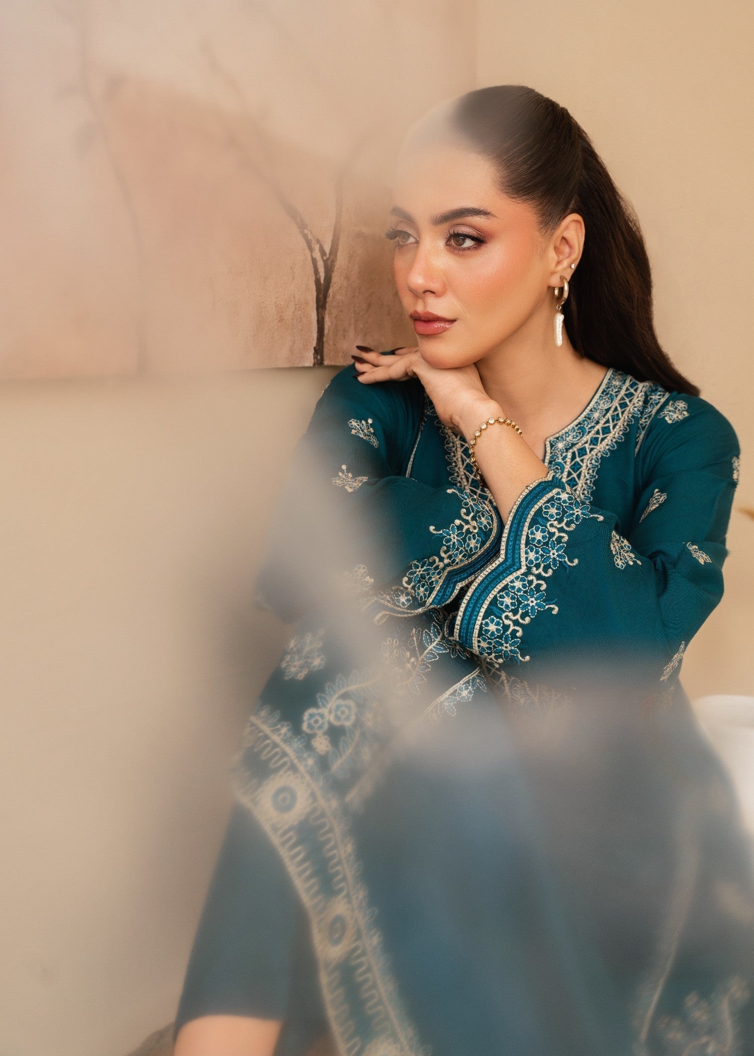 Tehzeeb Libas SEA BLUE EMBROIDERED 2PC